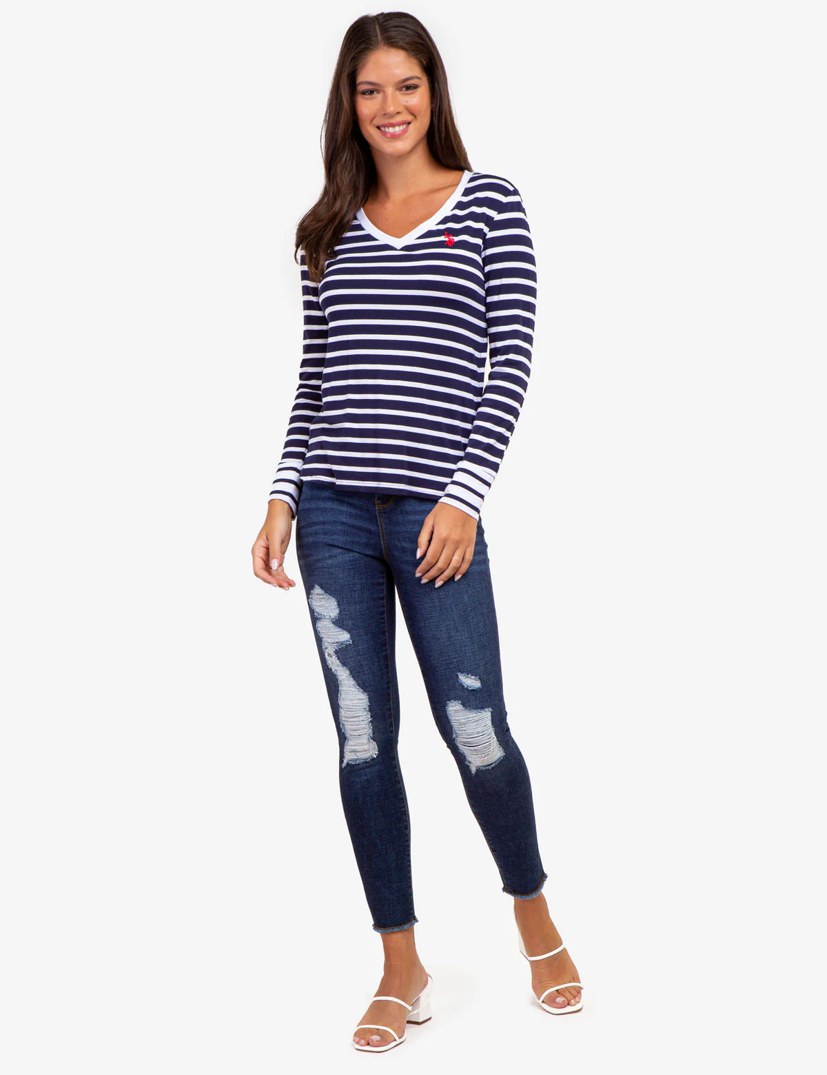 LONG SLEEVE STRIPE V-NECK TOP - Image 2