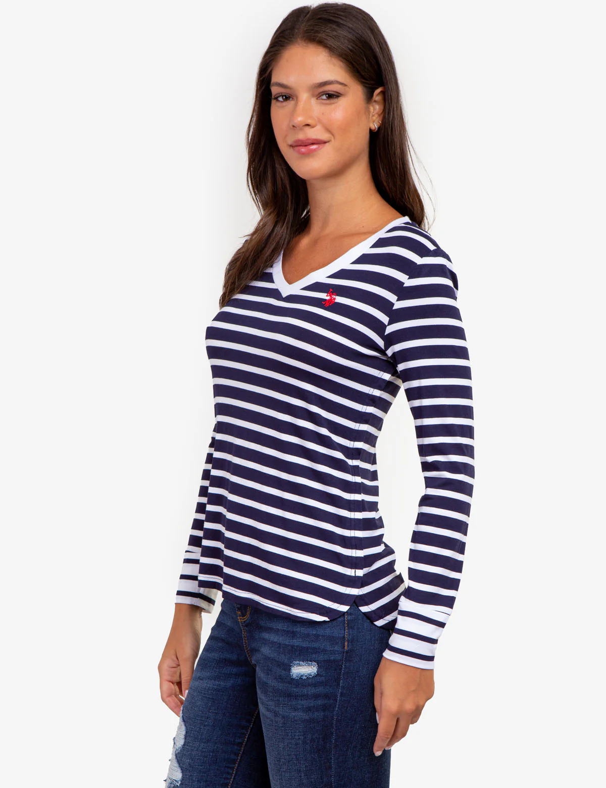 LONG SLEEVE STRIPE V-NECK TOP - Image 3