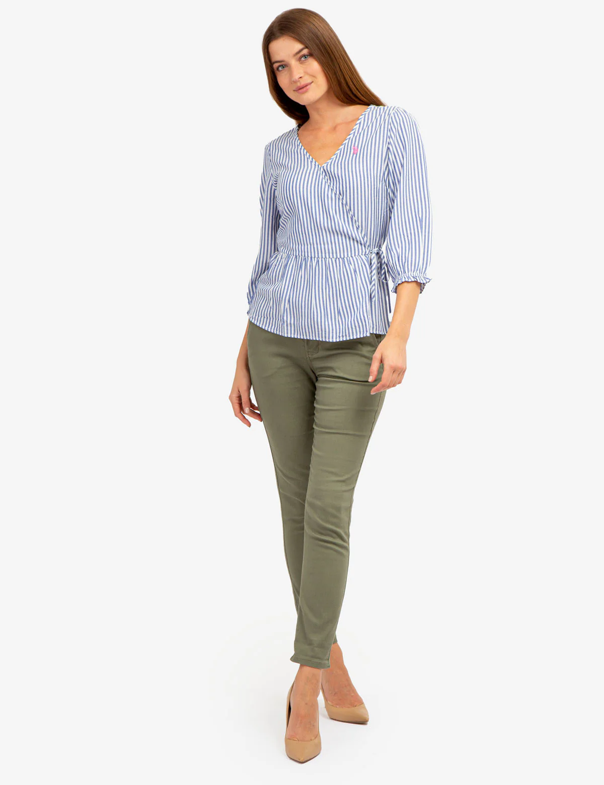 LONG SLEEVE STRIPED WRAP TOP - Image 2