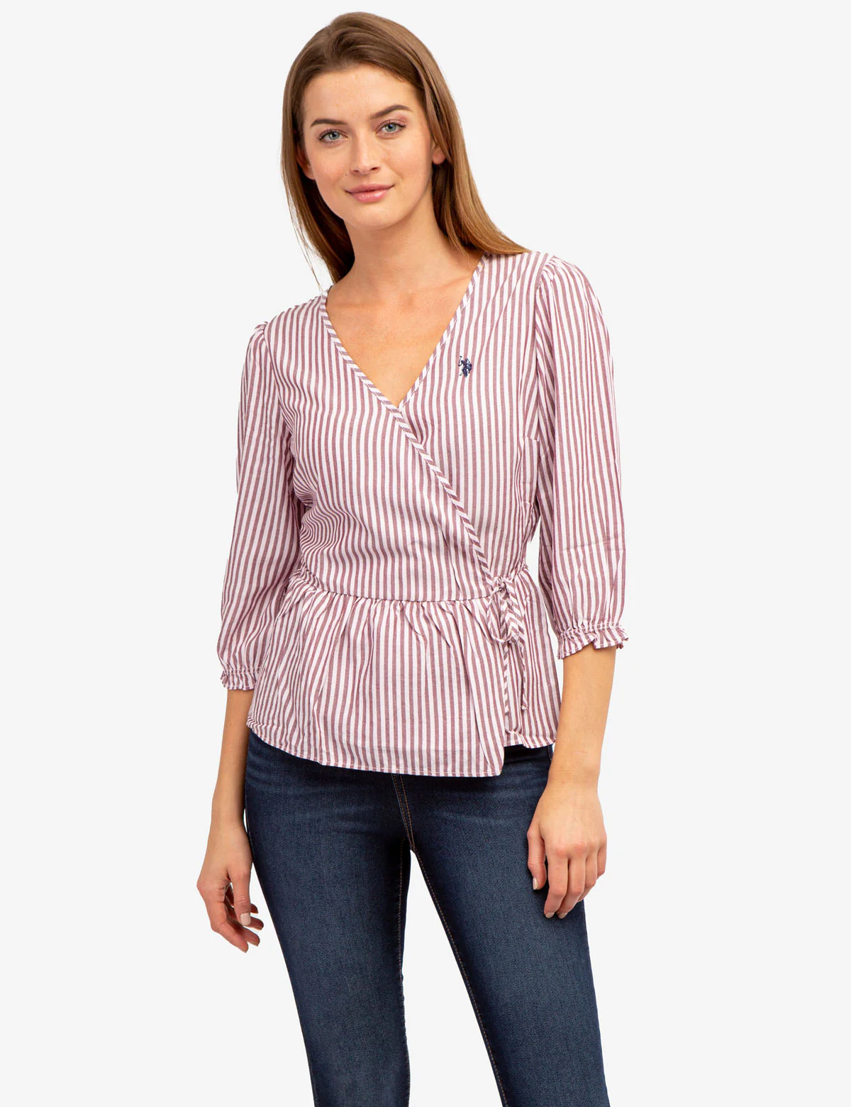 LONG SLEEVE STRIPED WRAP TOP - Image 4