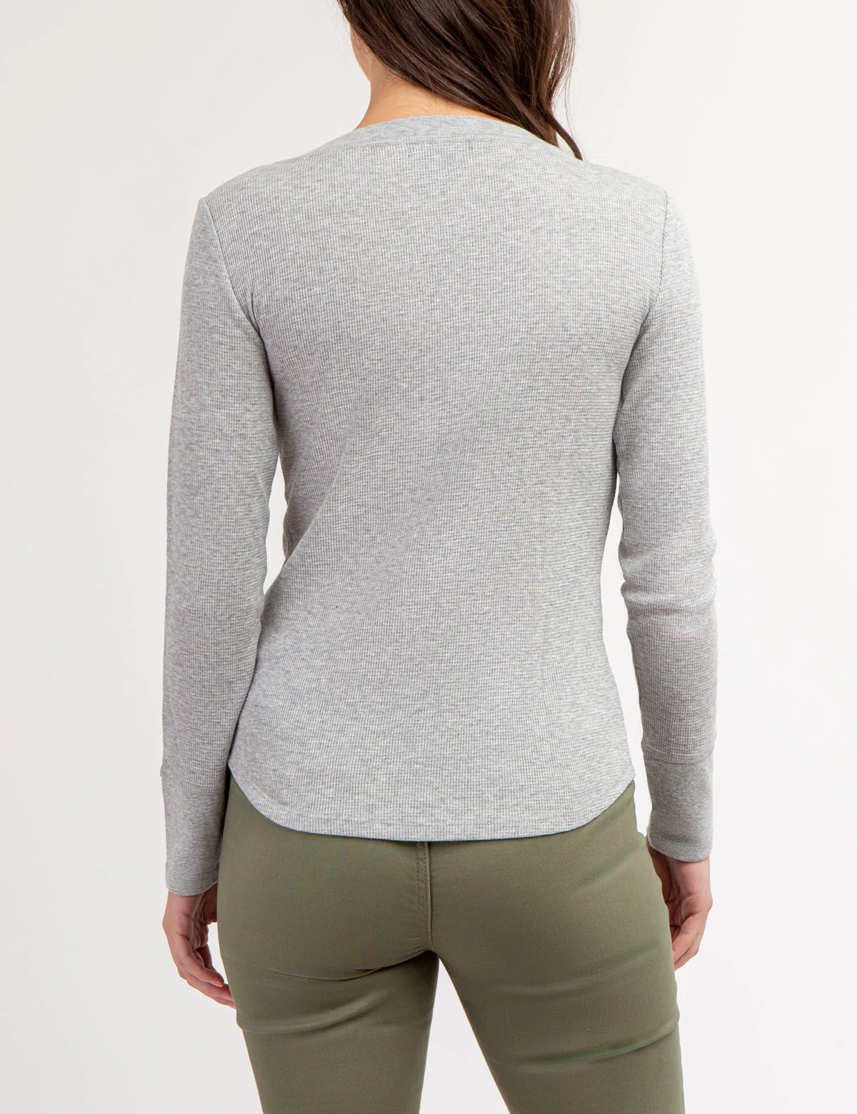 LONG SLEEVE WAFFLE KNIT HENLEY TOP WITH RHINESTONE BUTTONS - Image 3