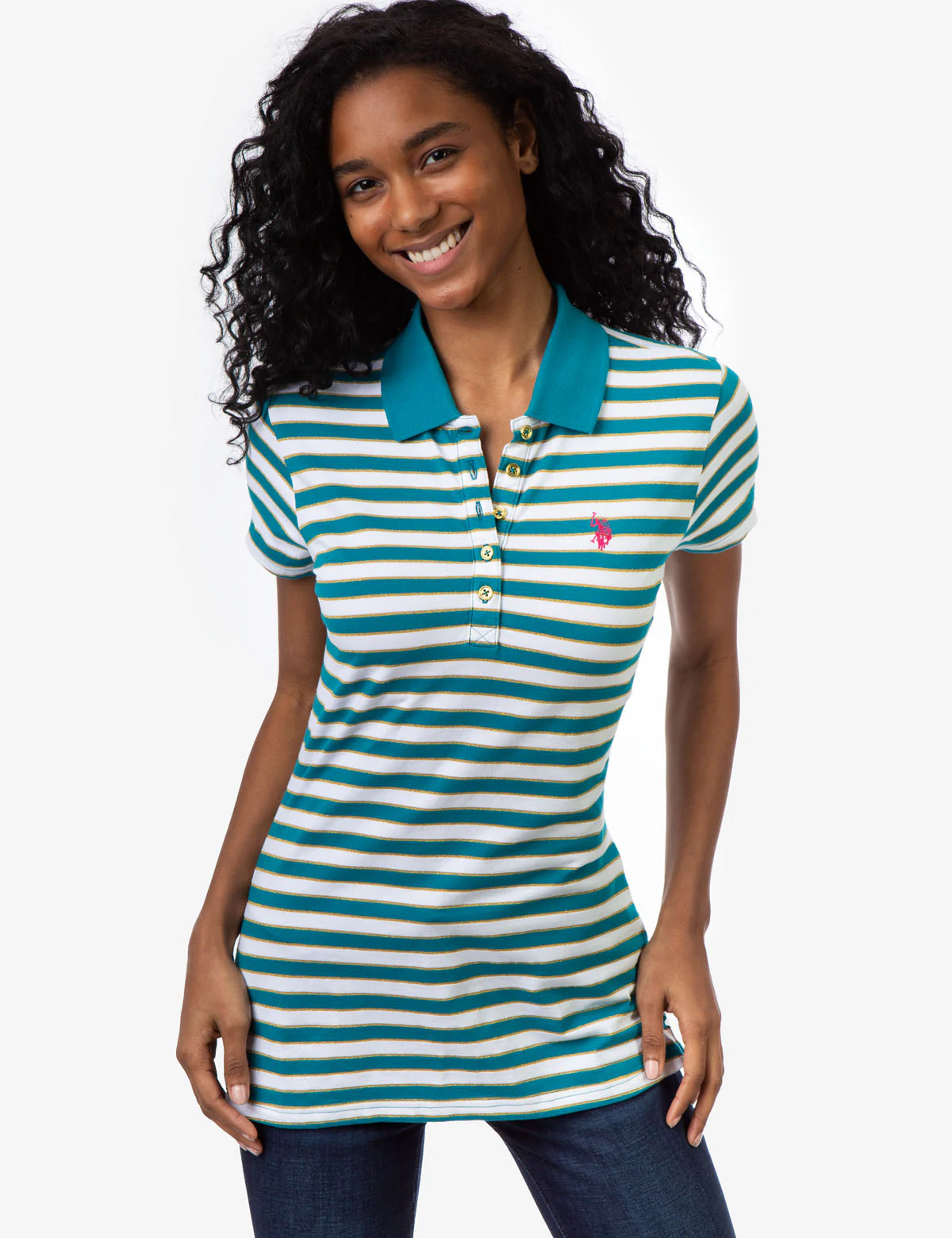 STRIPE LUREX POLO SHIRT