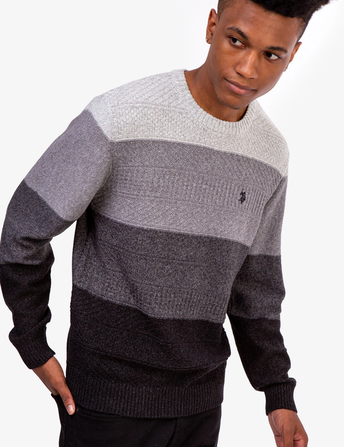 MARL STRIPED CREW NECK SWEATER