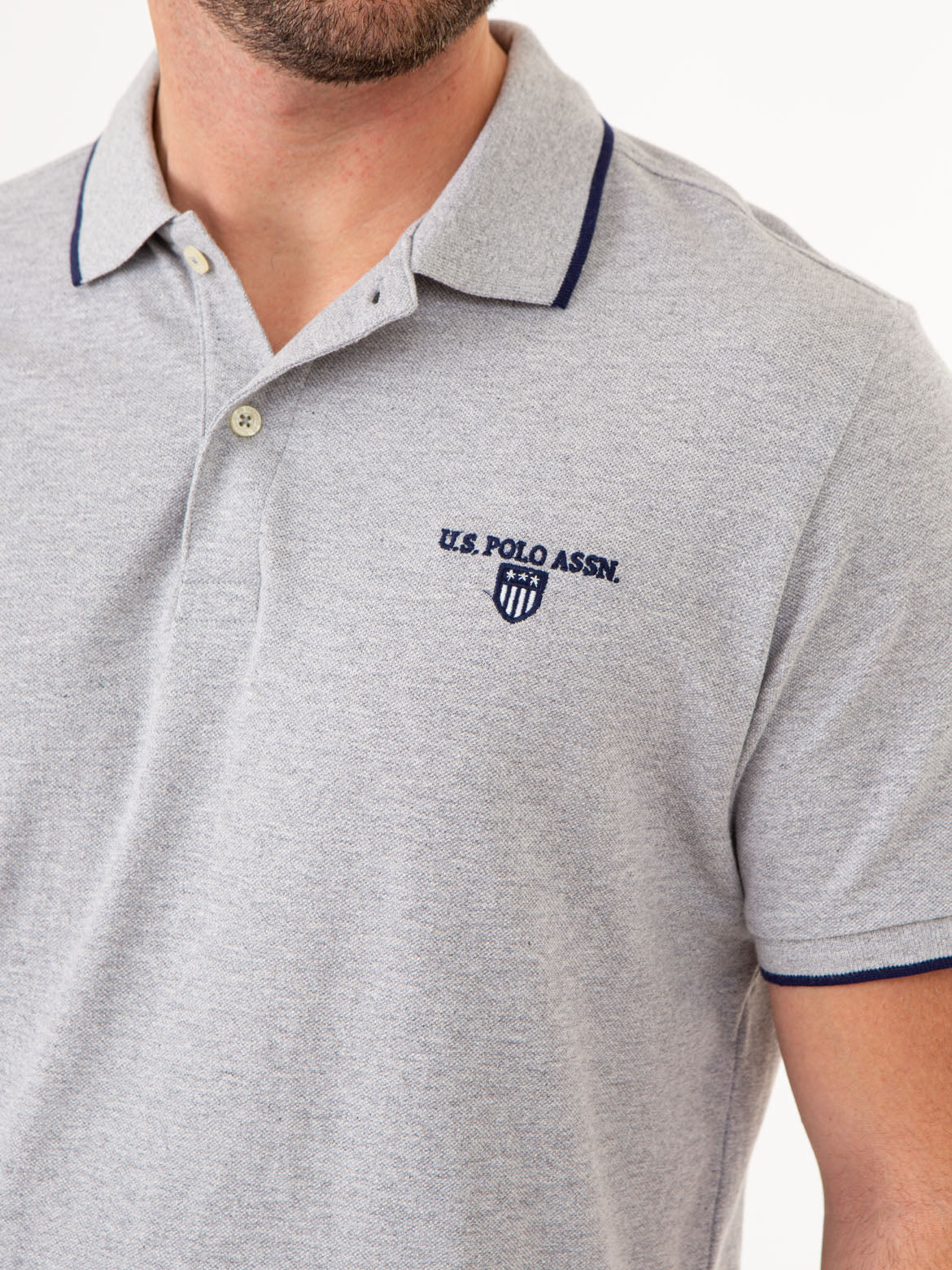 MARLED YARN POLO SHIRT WITH EMBROIDERED CREST - Image 3
