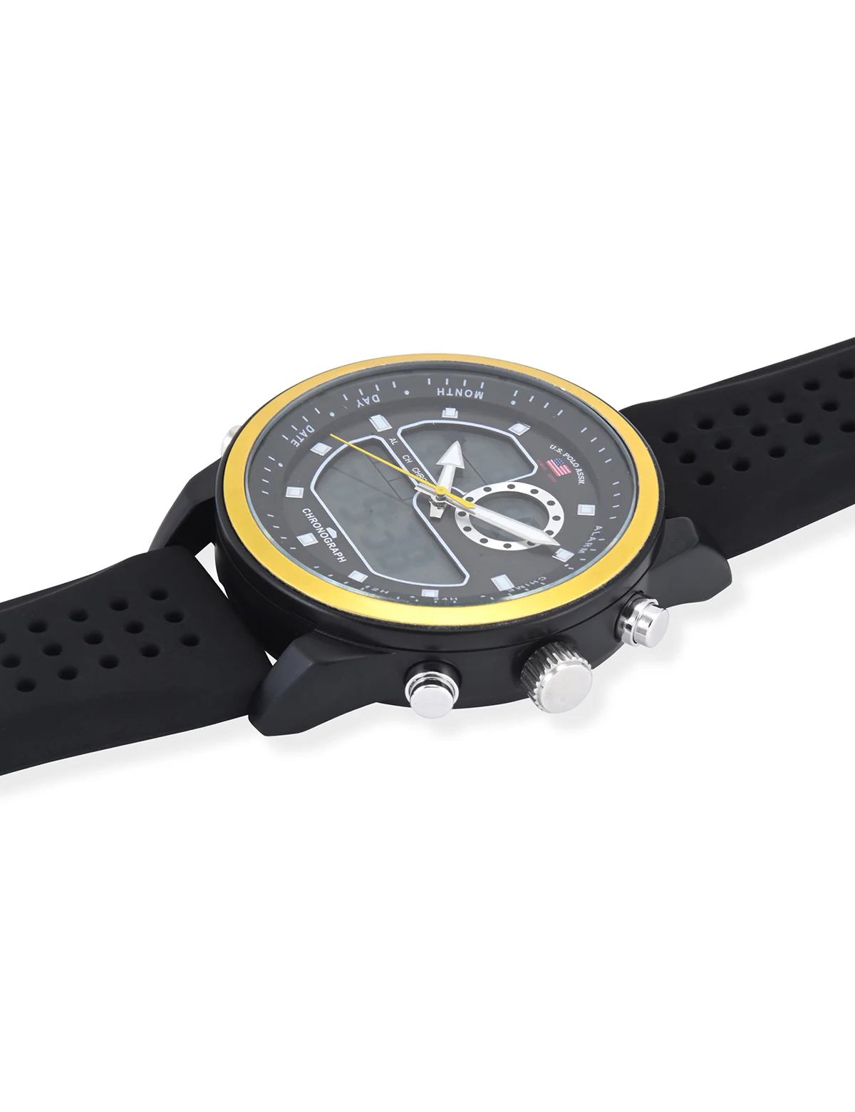 MENS BLACK ANADIGI WATCH W YELLOW ACCENT - Image 4