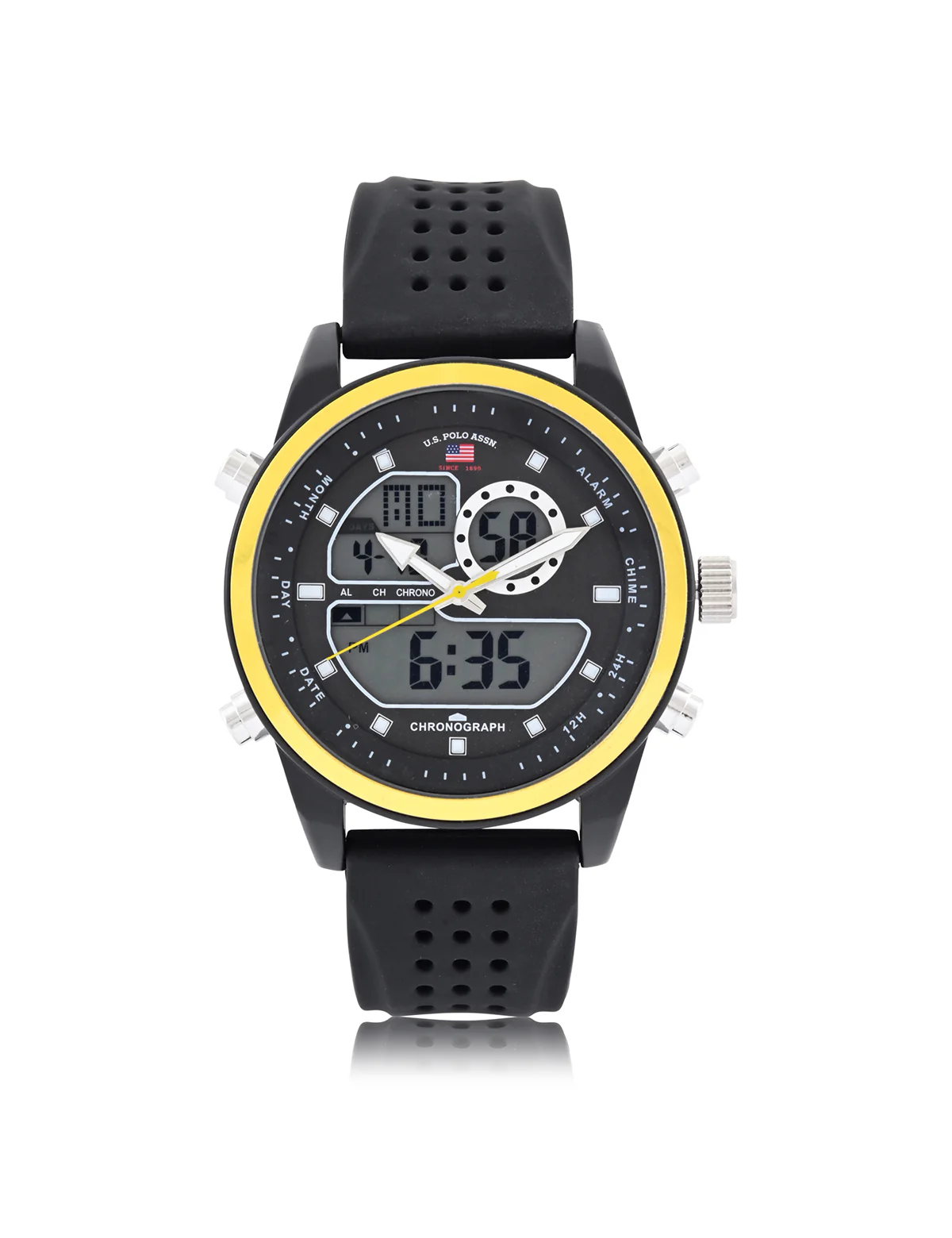 MENS BLACK ANADIGI WATCH W YELLOW ACCENT - Image 6