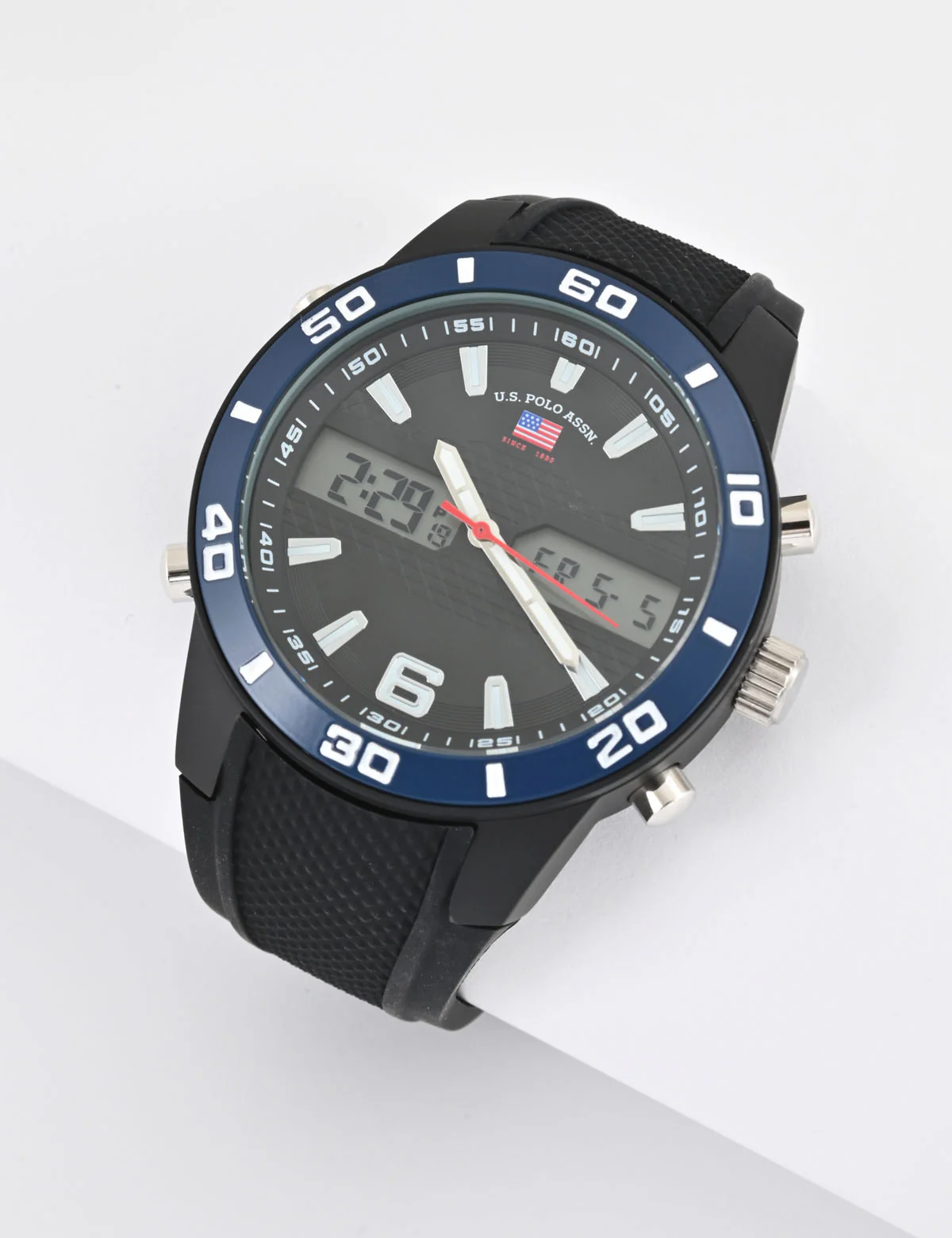MEN'S BLACK AND BLUE RUBBER STRAP ANA DIGI WATCH - Image 2