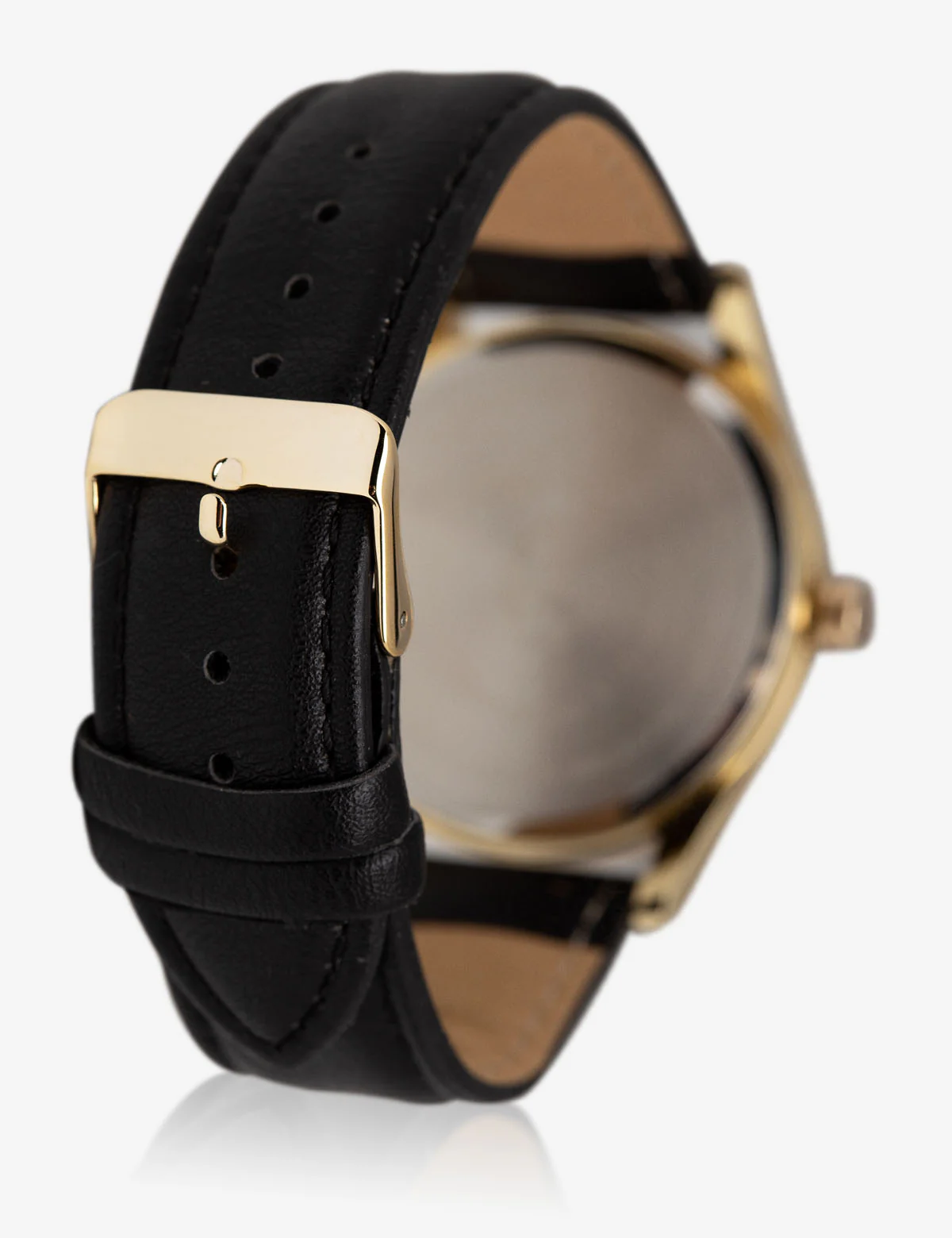 MEN'S DARK BROWN FAUX-LEATHER WATCH WITH GOLD TONE FACE - Image 2