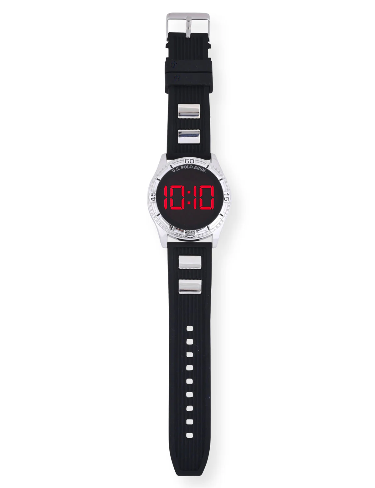 MEN'S BLACK RUBBER AND SILVER LINK LED WATCH - Image 3