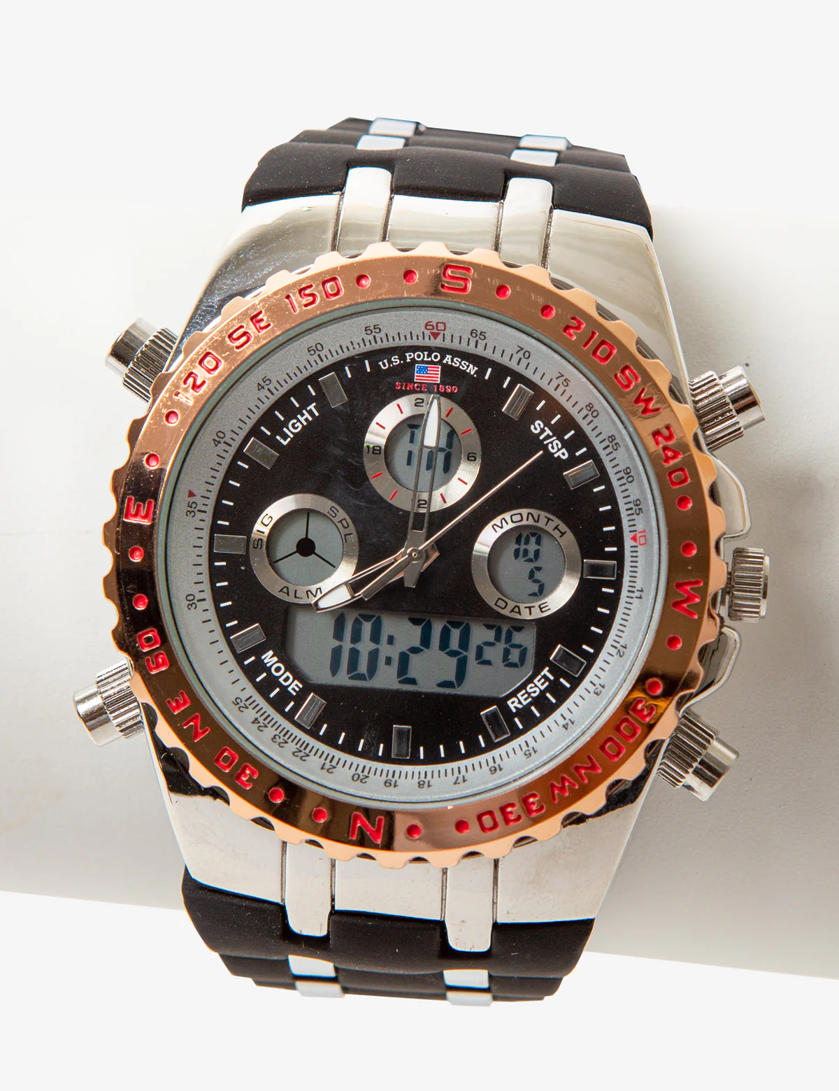 MEN'S BLACK SILVER AND ROSE ACCENT ANA DIGI WATCH