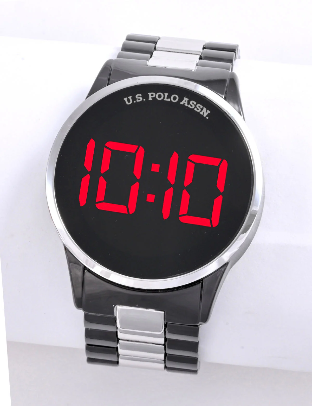 MEN'S BLACK SILVER TWO TONE LED BRACELET WATCH