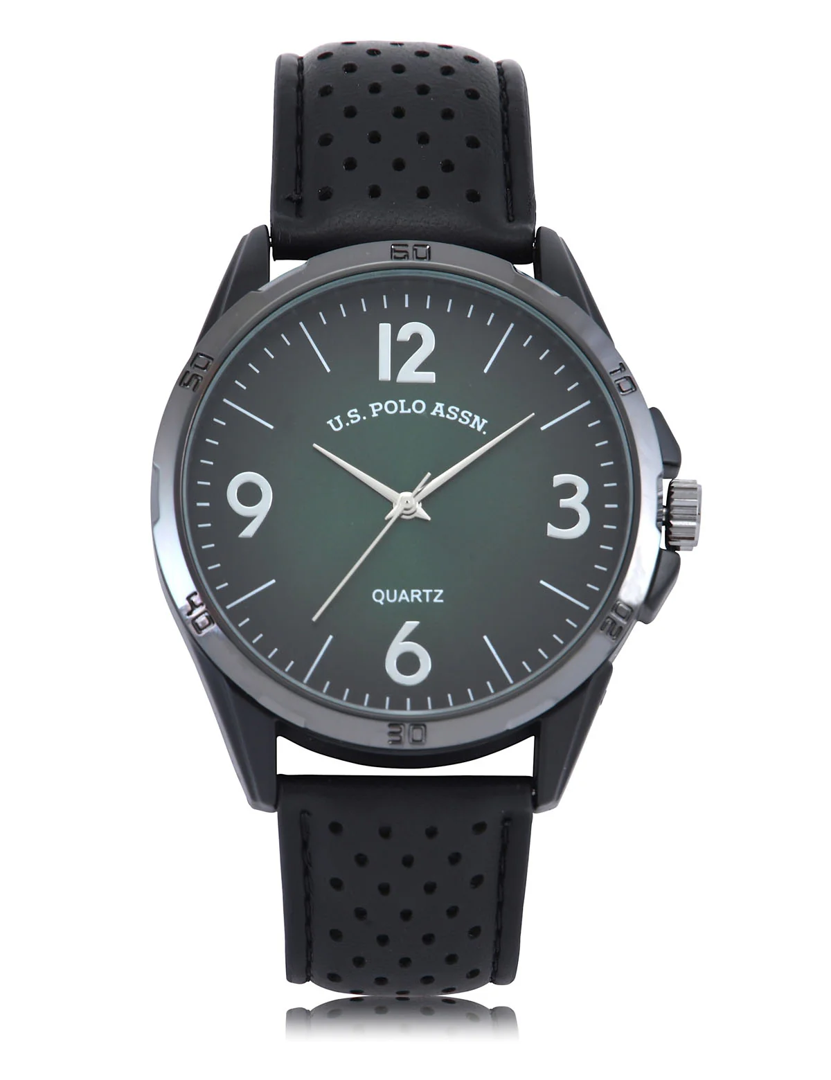 MENS BLACK STRAP GREEN FACE WATCH - Image 3