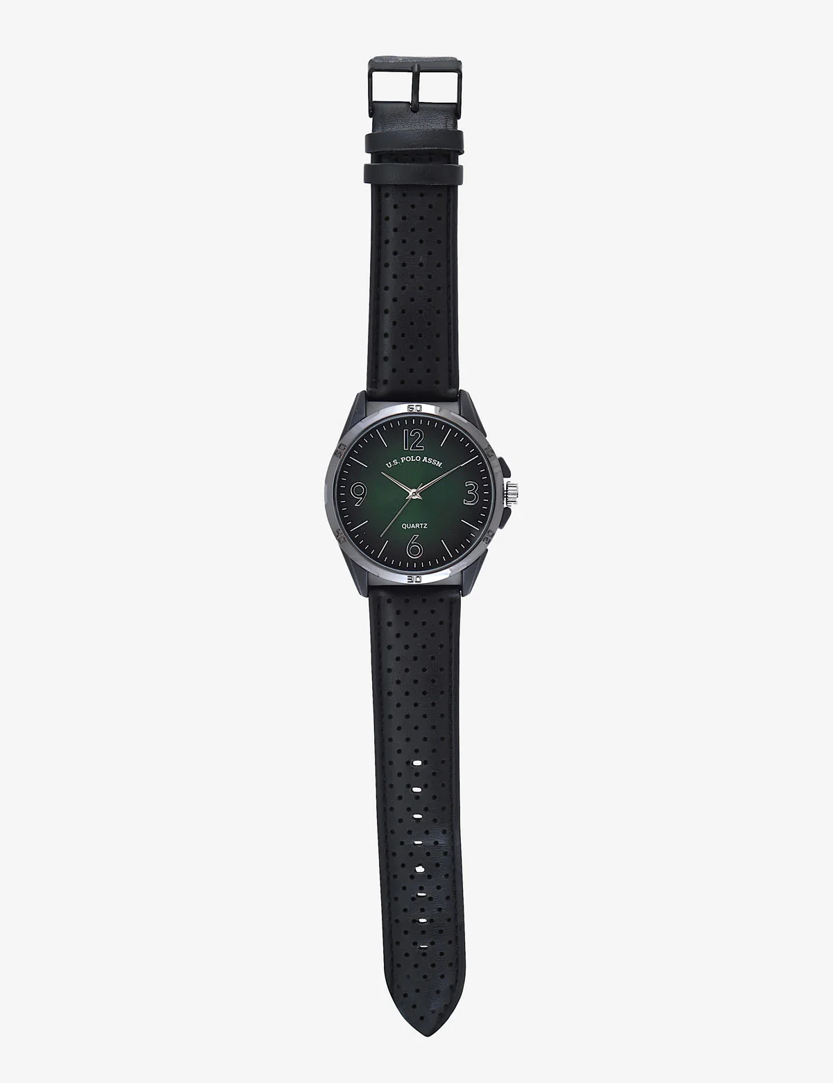 MENS BLACK STRAP GREEN FACE WATCH - Image 5