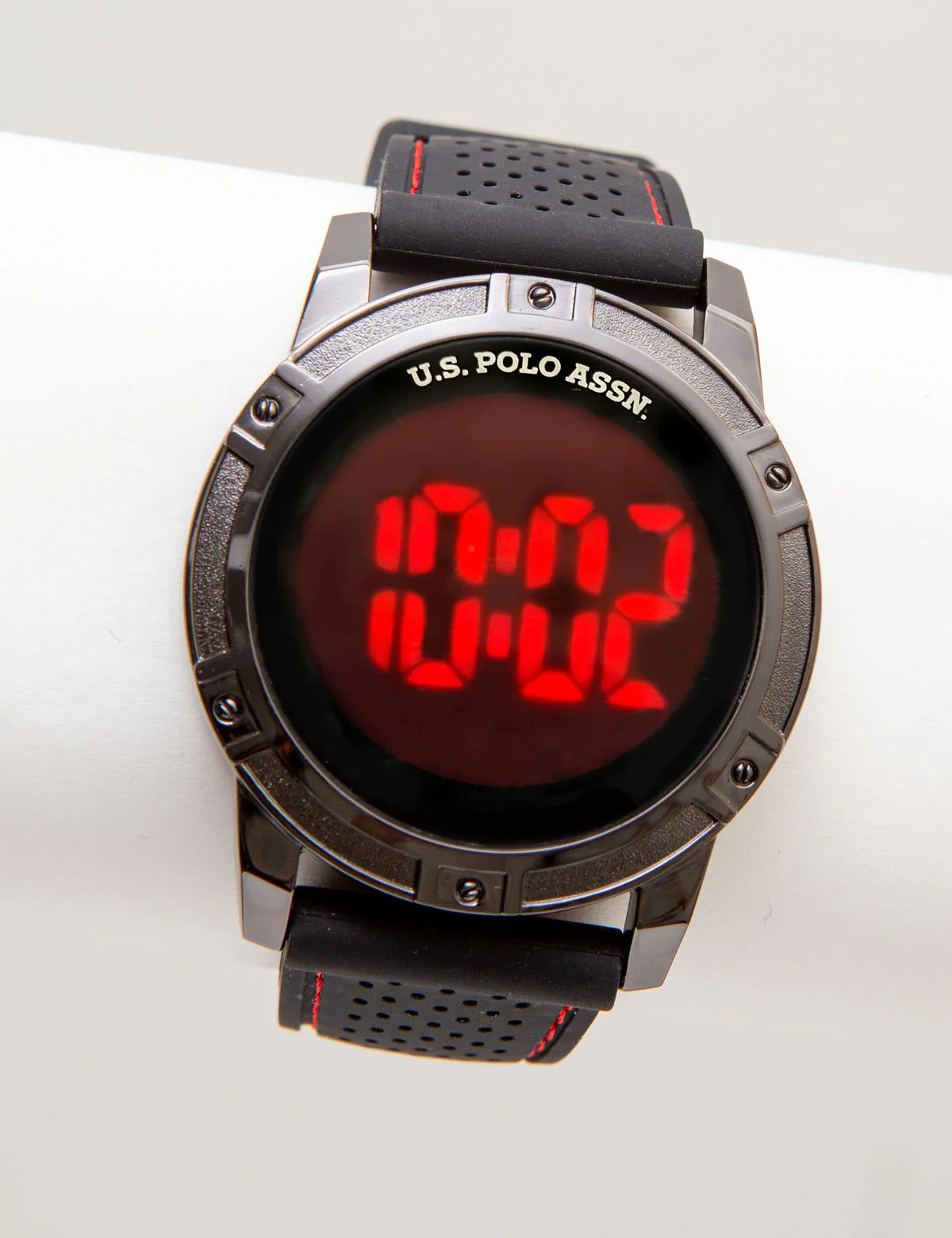 MEN'S BLACK STRAP RED STITCH TOUCH LED WATCH