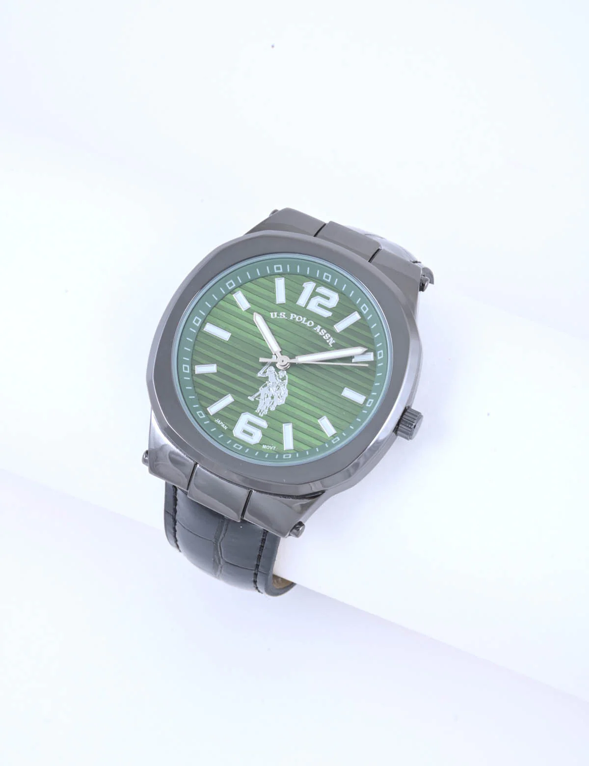 MEN'S BLACK STRAP WITH GREEN DIAL ANALOG WATCH