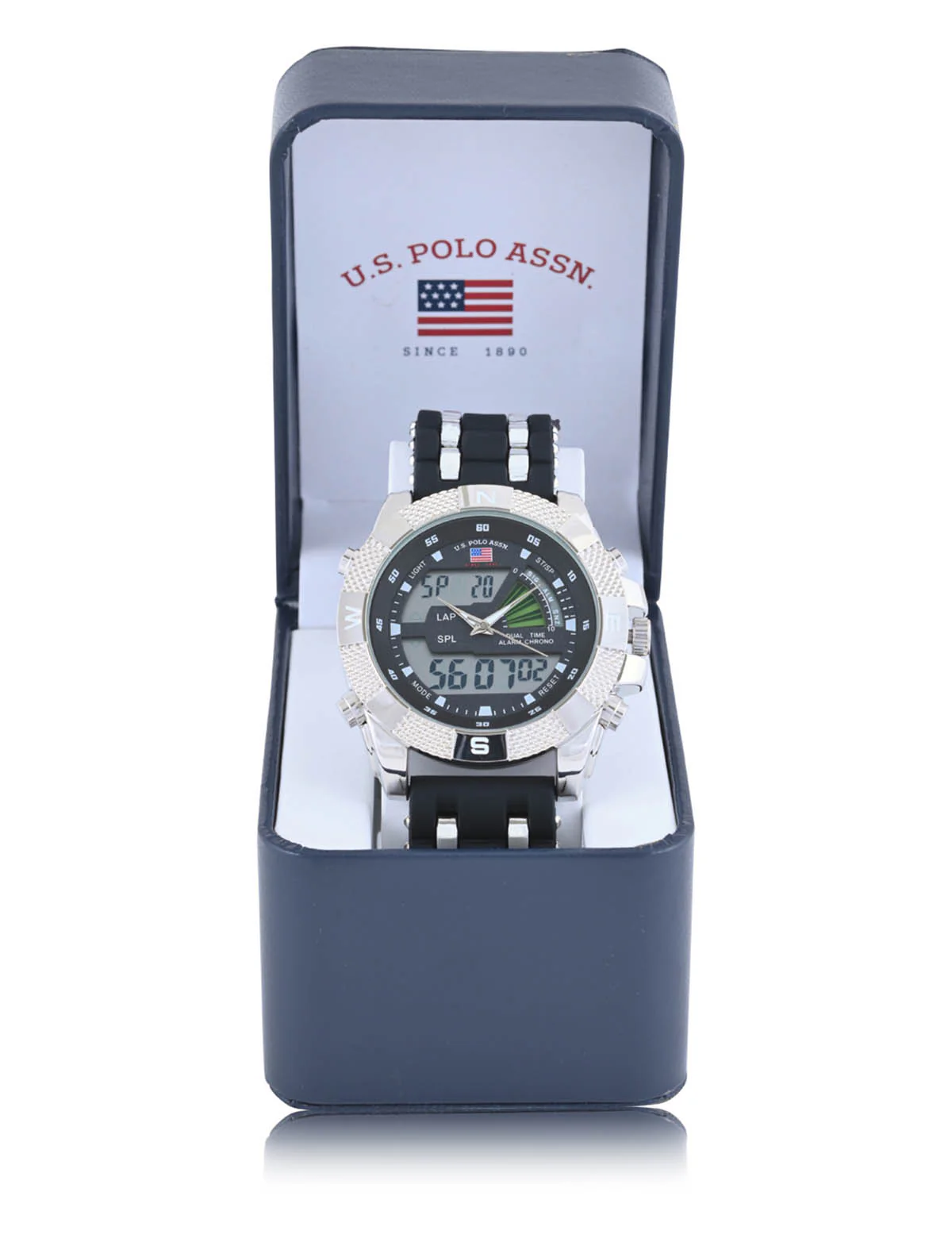 MEN'S BLACK STRAP WITH SILVER BEZEL ANA DIGI WATCH - Image 2