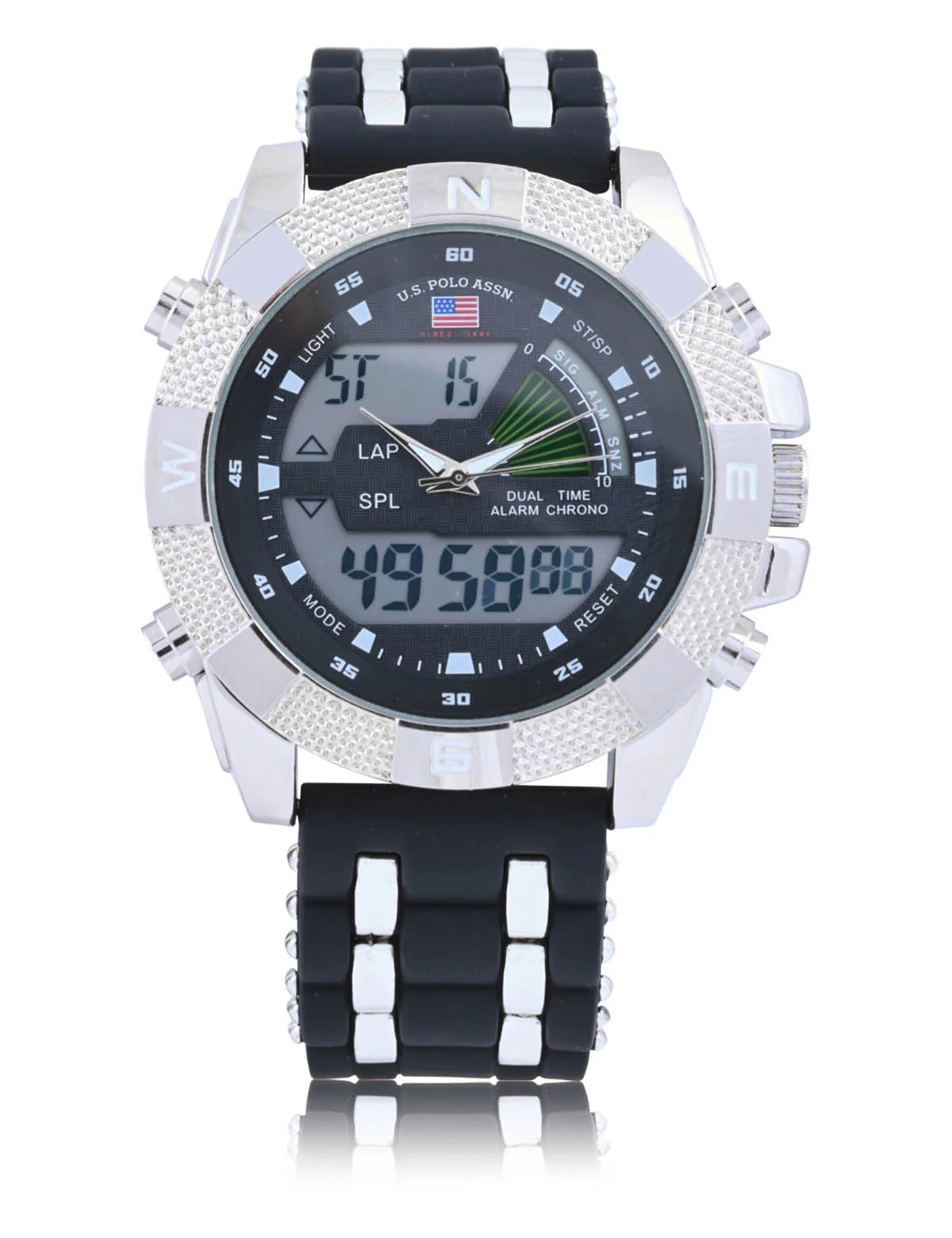 MEN'S BLACK STRAP WITH SILVER BEZEL ANA DIGI WATCH - Image 3