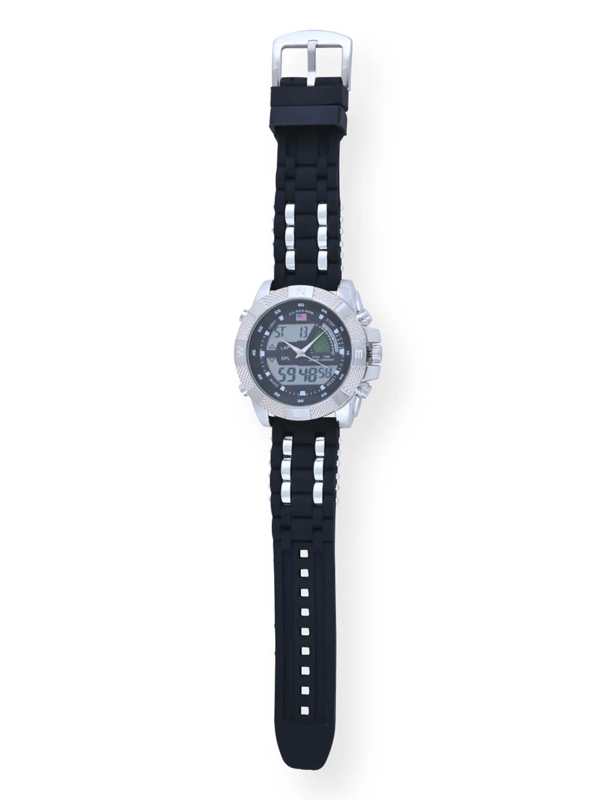 MEN'S BLACK STRAP WITH SILVER BEZEL ANA DIGI WATCH - Image 4