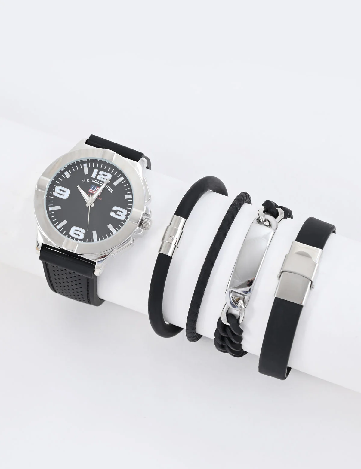 MEN'S BLACK WATCH AND STACKABLE BRACELETS SET - Image 3
