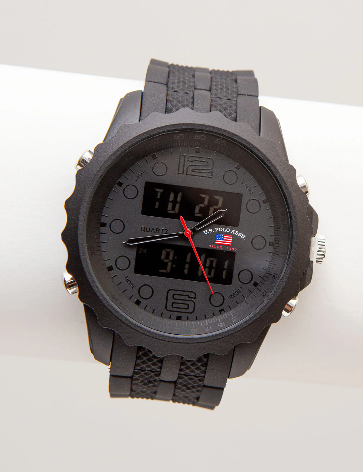 MEN'S BLACKOUT TEXTURED STRAP ANA DIGI WATCH