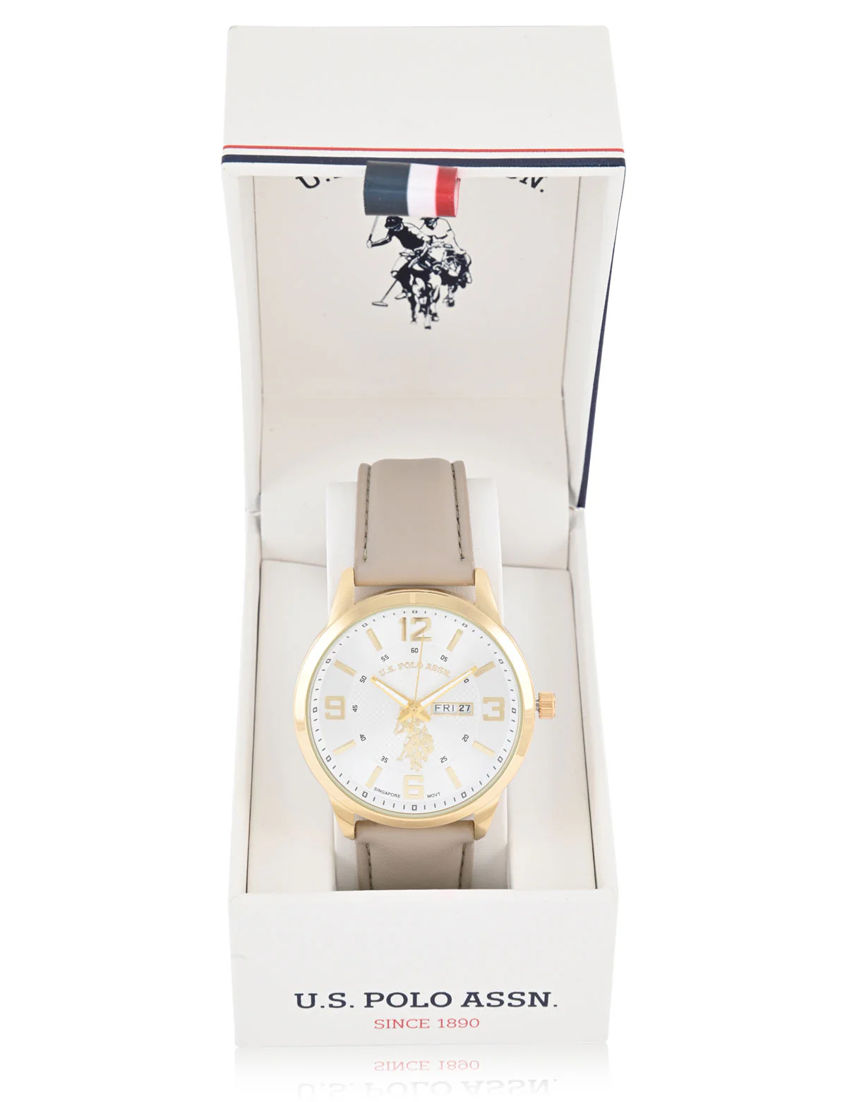 MENS TAN STRAP ANALOG WATCH WITH GOLD ACCENT - Image 4