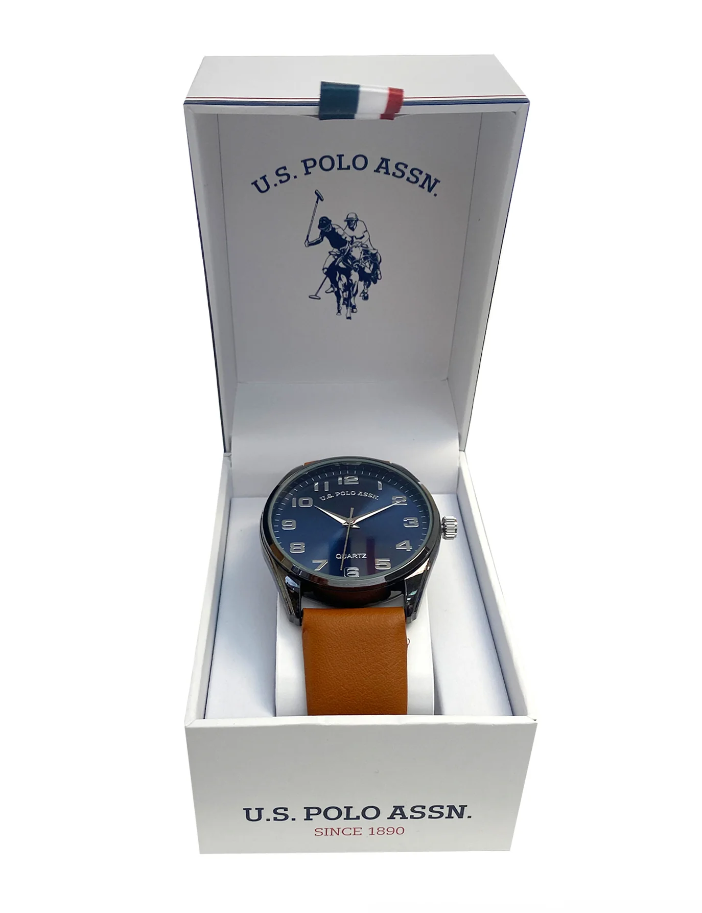 MENS BROWN STRAP WATCH WITH NAVY FACE - Image 2