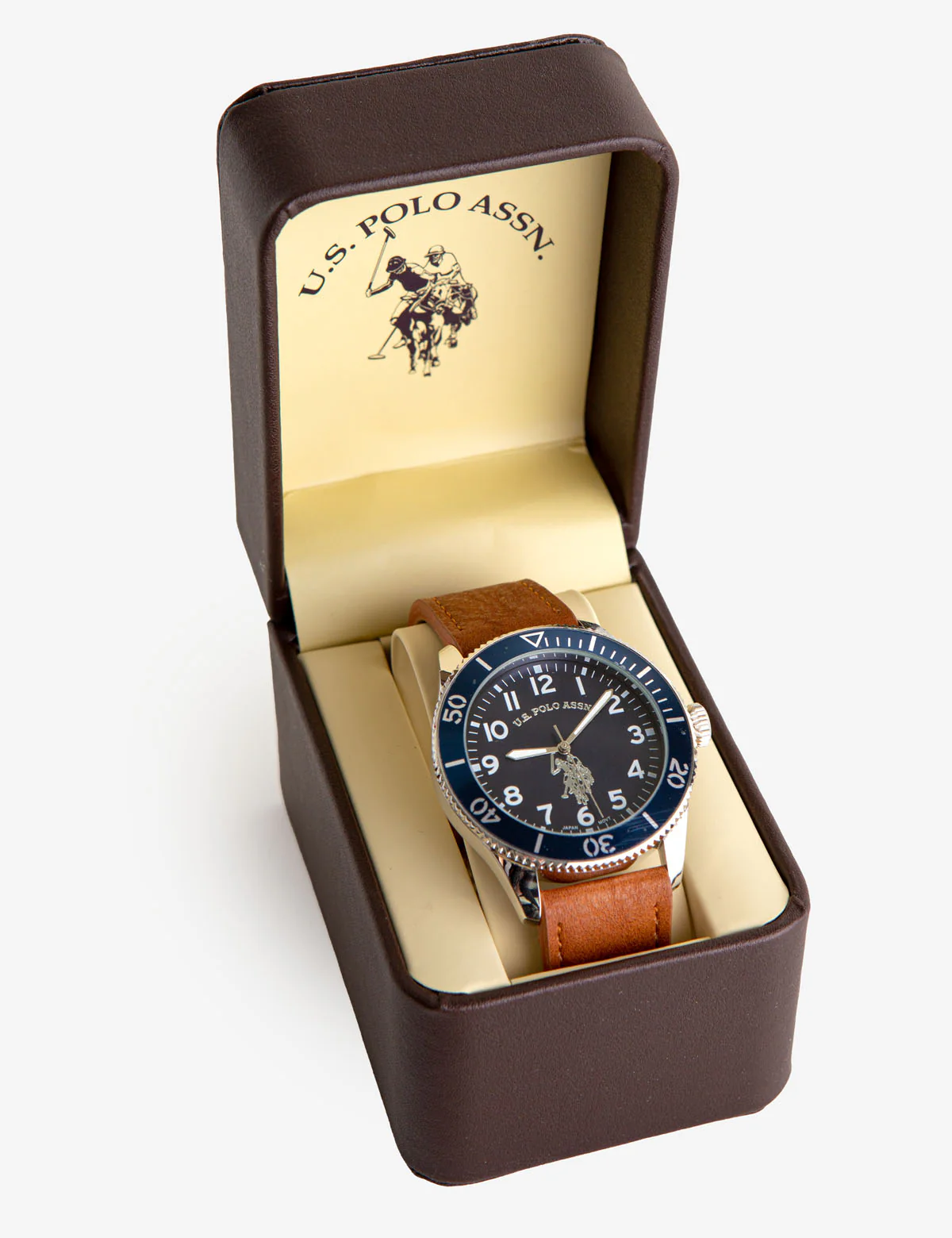 MEN'S BROWN STRAP WATCH WITH BLUE SPORT BEZEL - Image 2