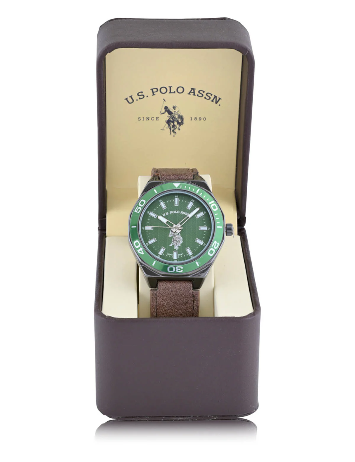 MEN'S BROWN STRAP WITH GREEN DIAL ANALOG WATCH - Image 2