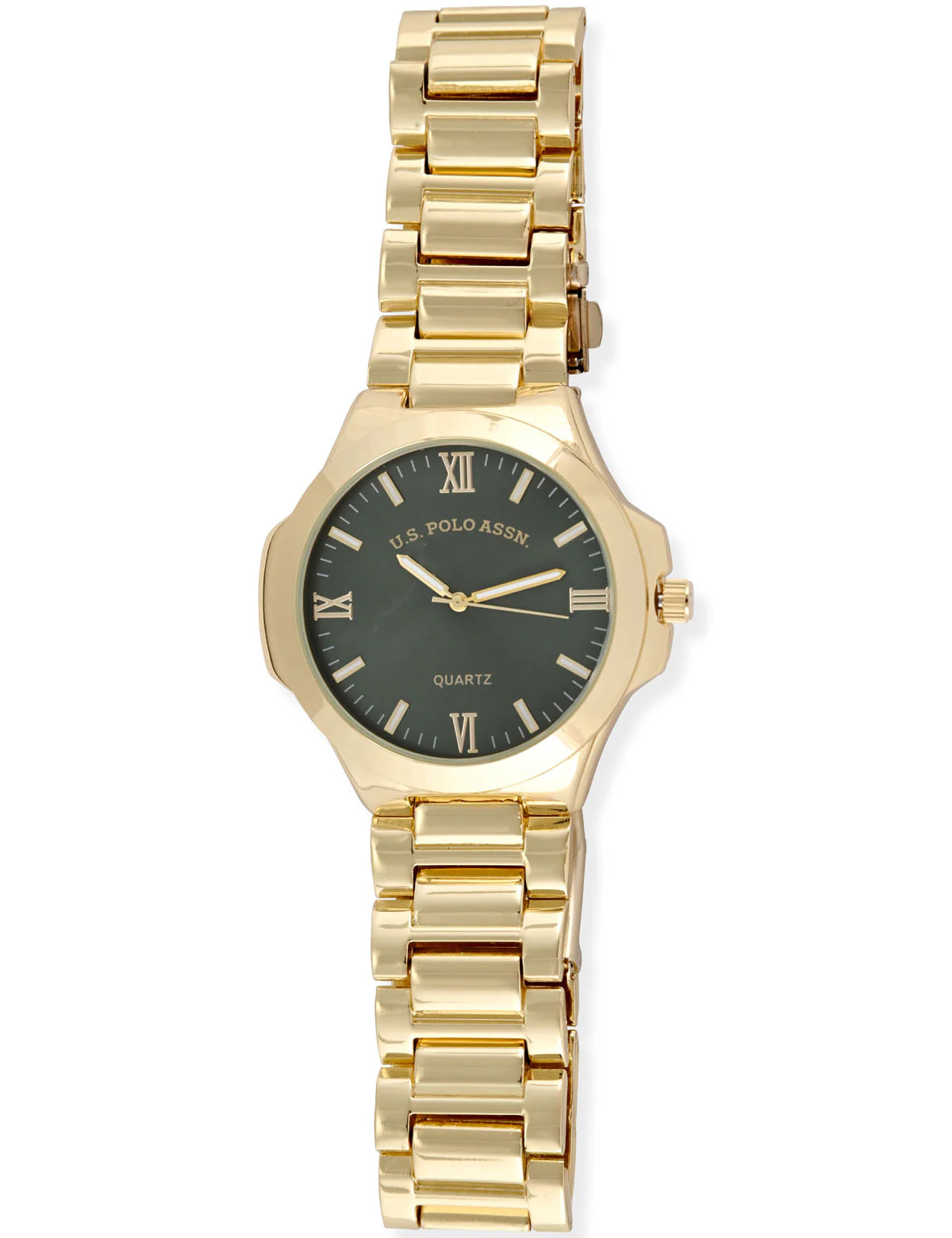 MENS GOLD LINK WATCH WITH GREEN FACE - Image 4