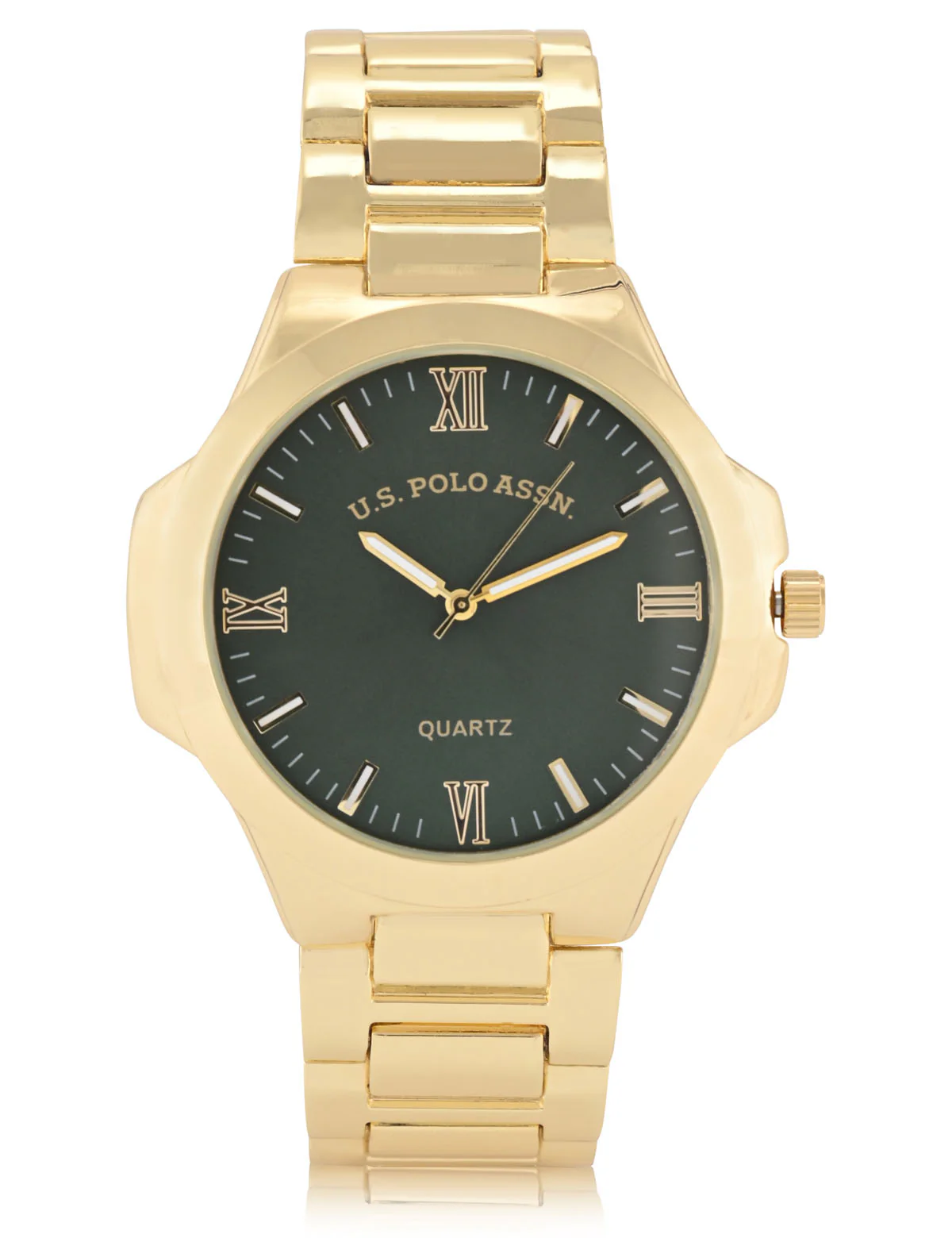 MENS GOLD LINK WATCH WITH GREEN FACE - Image 5