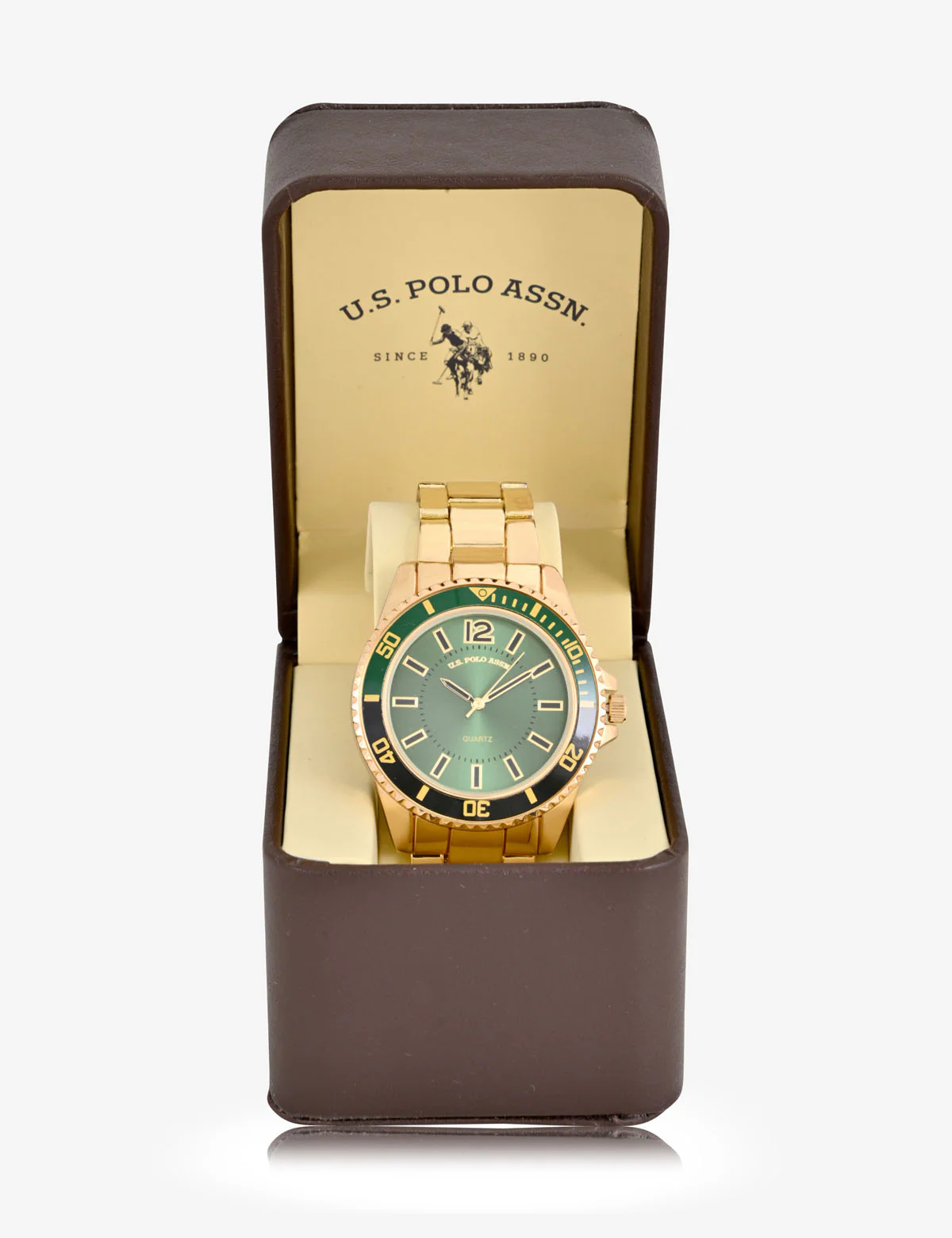 MEN'S GOLDTONE AND GREEN SPORT BEZEL ANALOG WATCH - Image 2