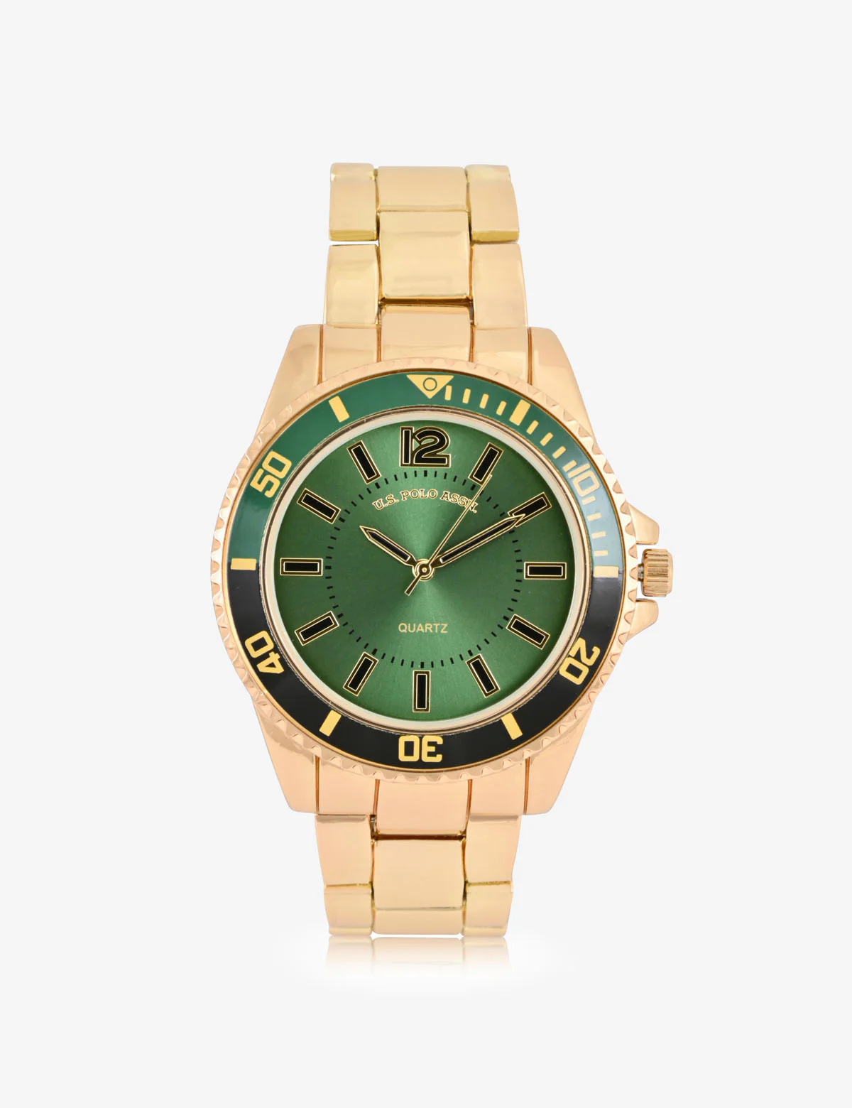 MEN'S GOLDTONE AND GREEN SPORT BEZEL ANALOG WATCH - Image 3