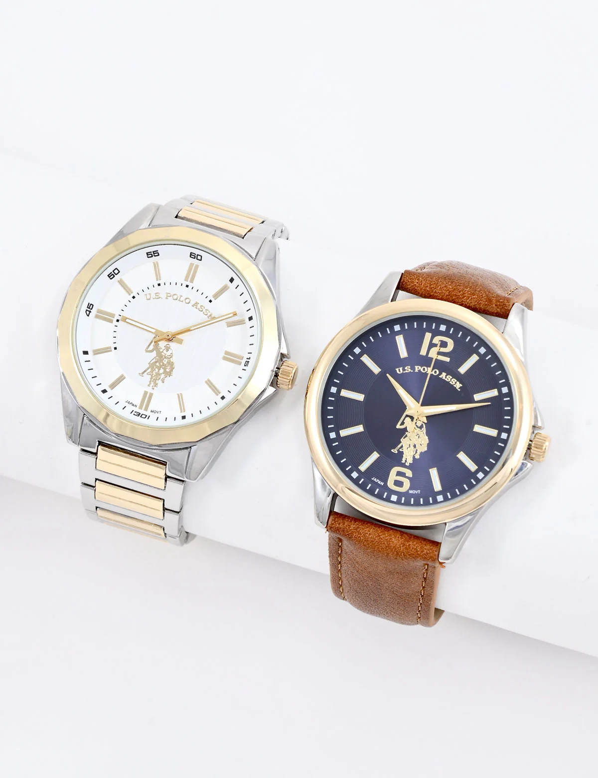 MEN'S LINK AND BROWN STRAP WATCH SET