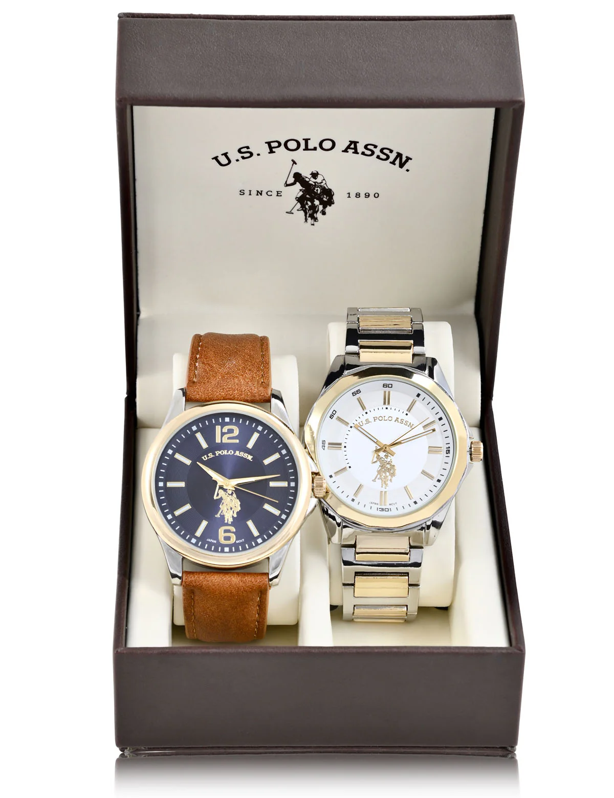 MEN'S LINK AND BROWN STRAP WATCH SET - Image 2