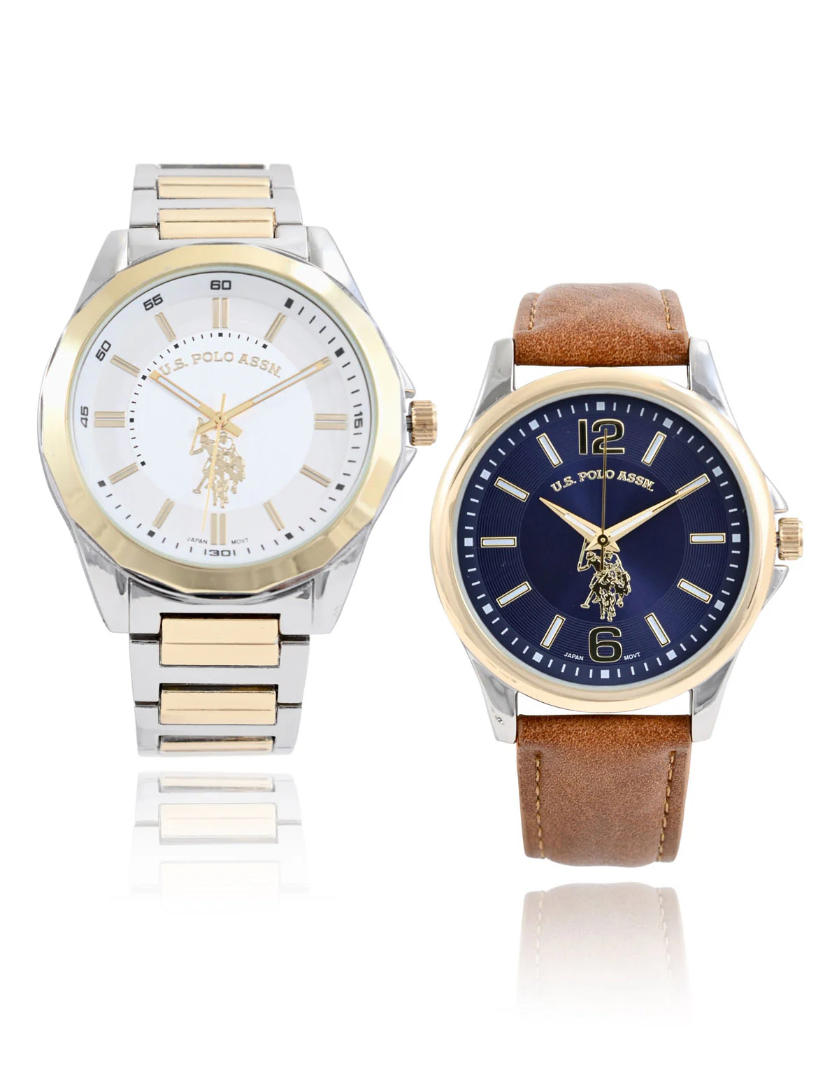 MEN'S LINK AND BROWN STRAP WATCH SET - Image 5