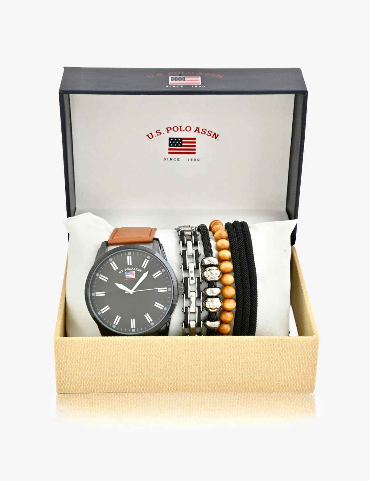 MEN'S OVERSIZED BLACK & BROWN WATCH & BRACELETS SET - Image 2