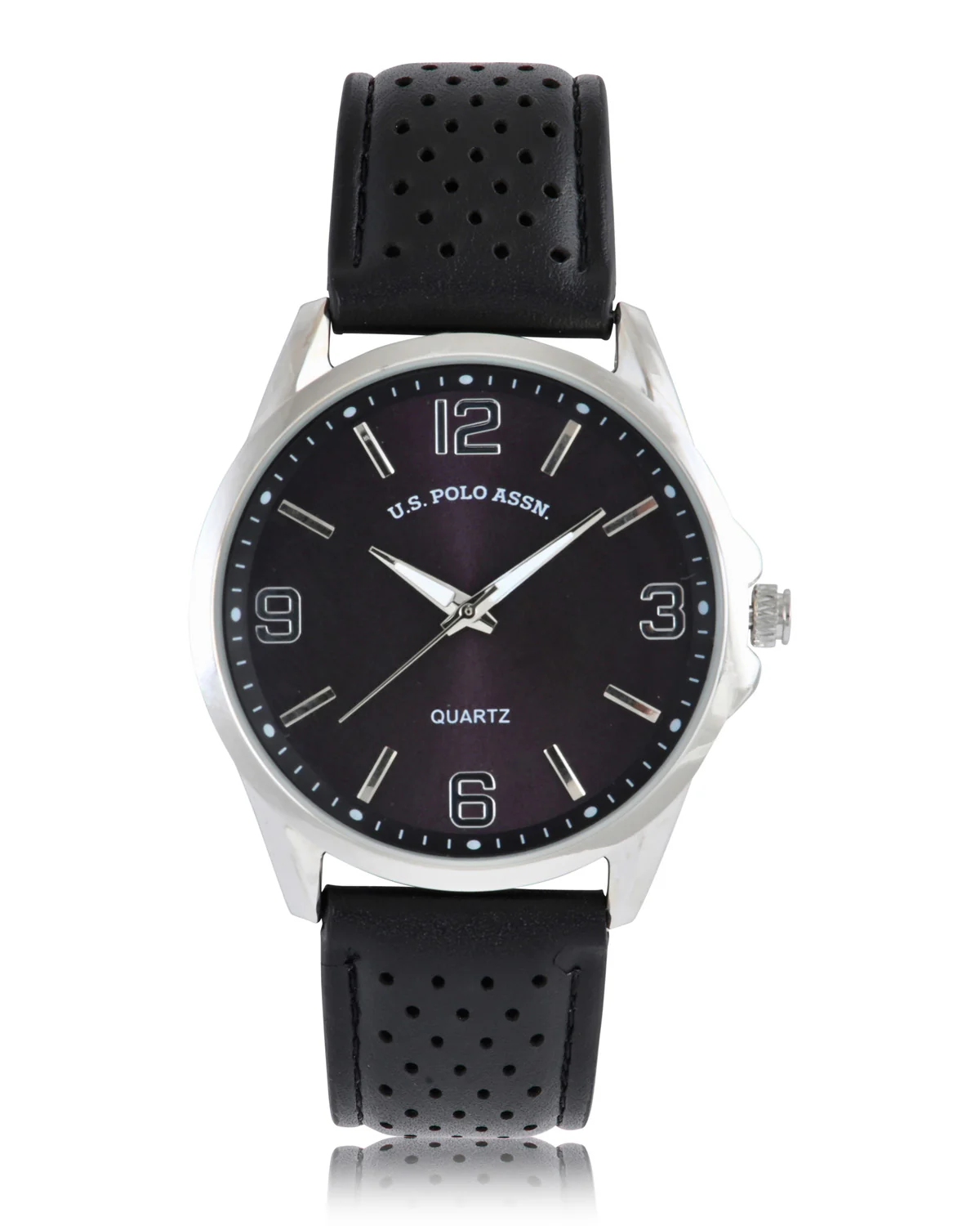 MENS PERFORATED BLACK STRAP ANALOG WATCH - Image 3