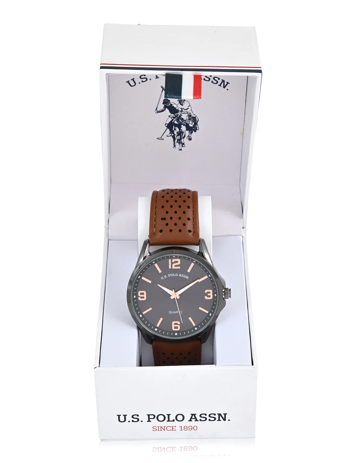 MENS PERFORATED BROWN STRAP ANALOG WATCH - Image 2