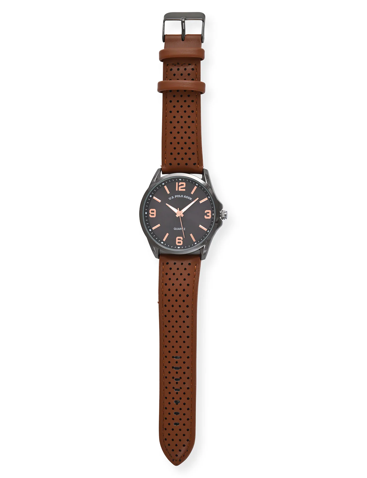 MENS PERFORATED BROWN STRAP ANALOG WATCH - Image 3
