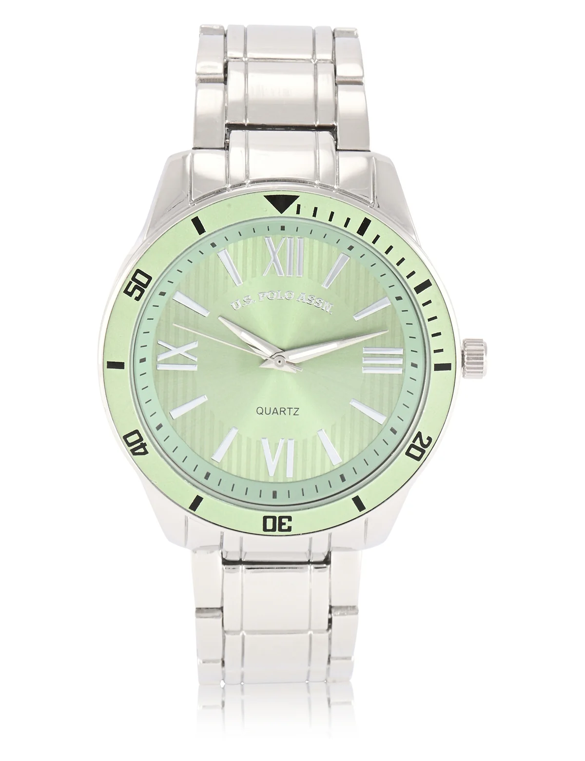MENS SILVER LINK WATCH WITH GREEN FACE