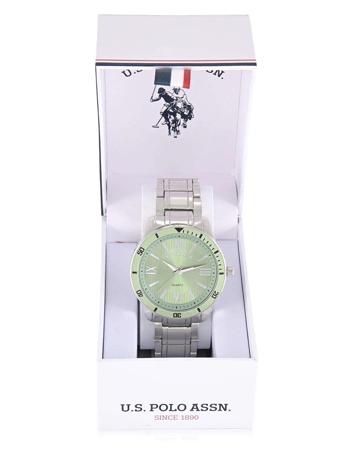 MENS SILVER LINK WATCH WITH GREEN FACE - Image 2