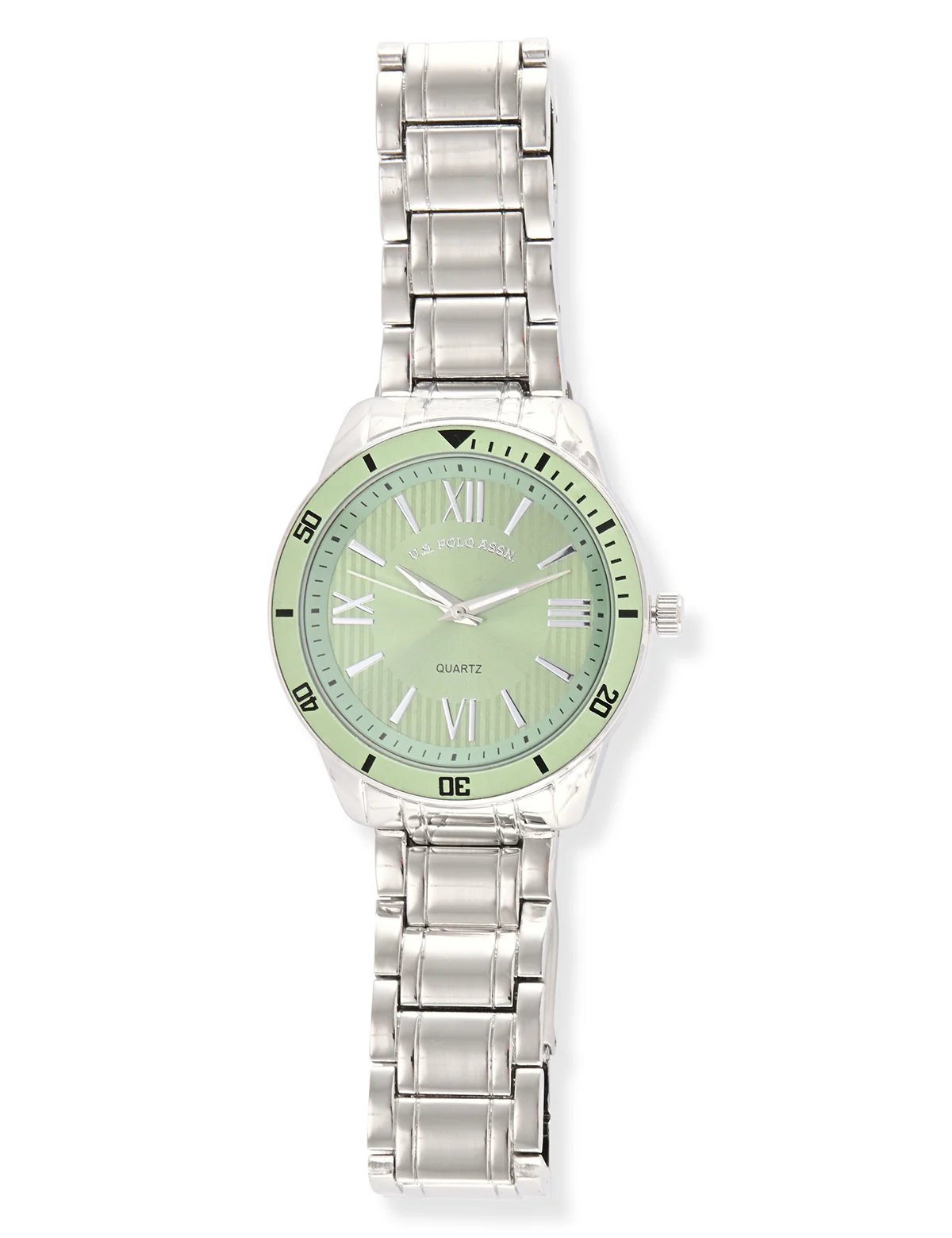 MENS SILVER LINK WATCH WITH GREEN FACE - Image 3