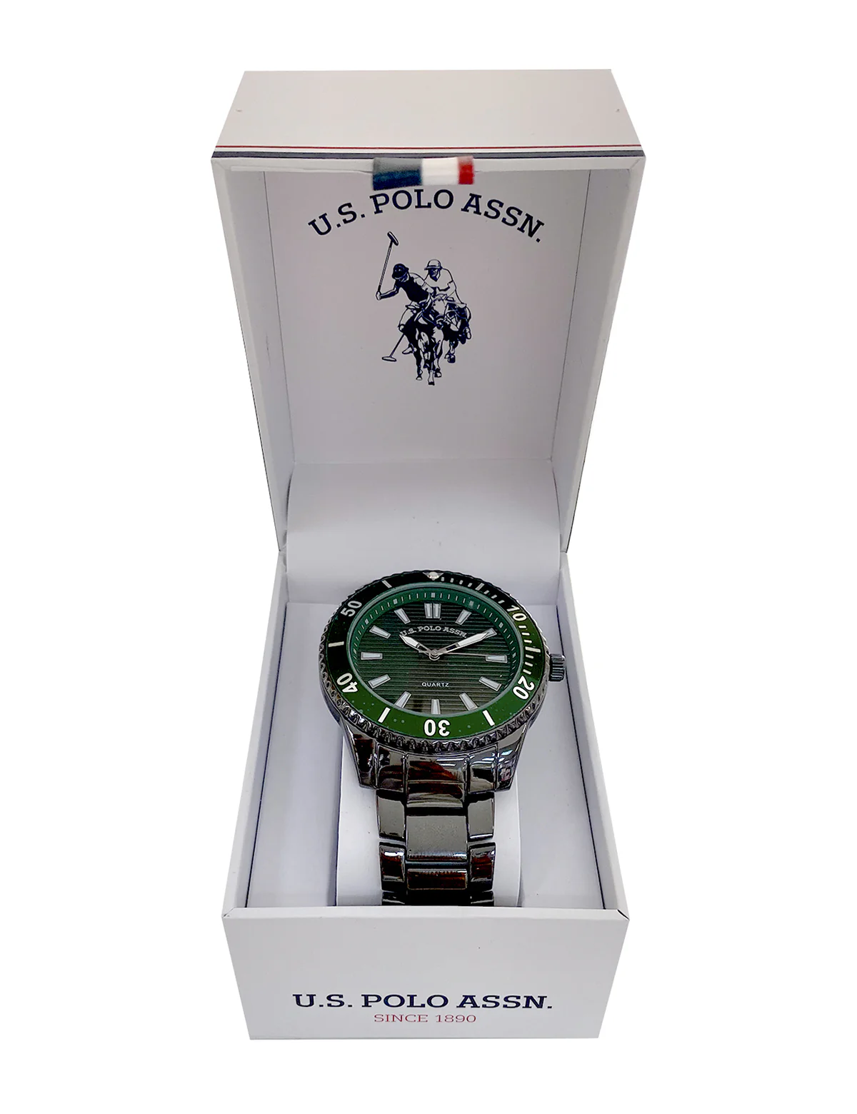 MENS SILVER LINK WATCH WITH GREEN FACE - Image 2