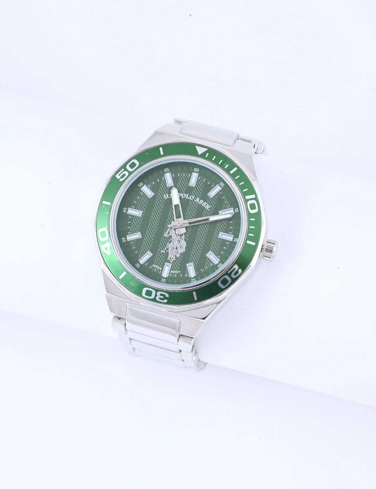 MEN'S SILVER LINK WITH GREEN DIAL ANALOG WATCH