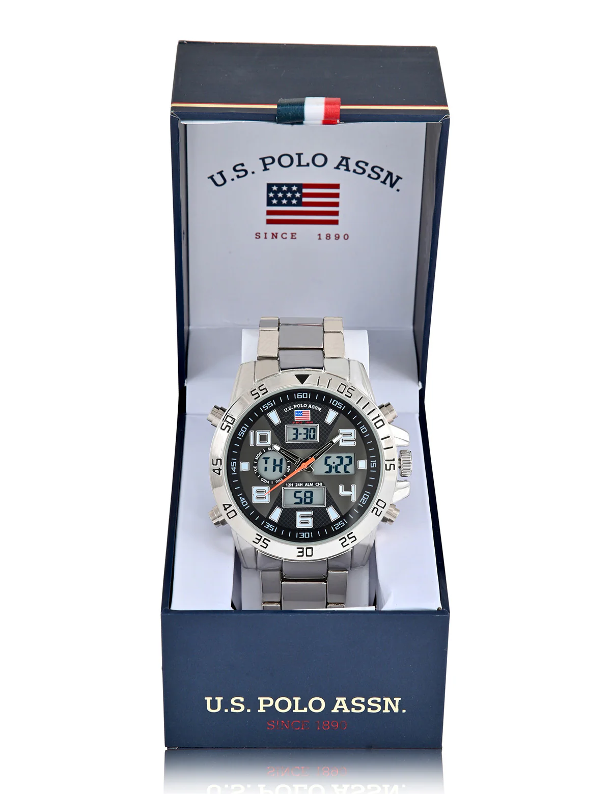 MENS SILVERTONE BLACK ACCENT ANADIGI WATCH - Image 2