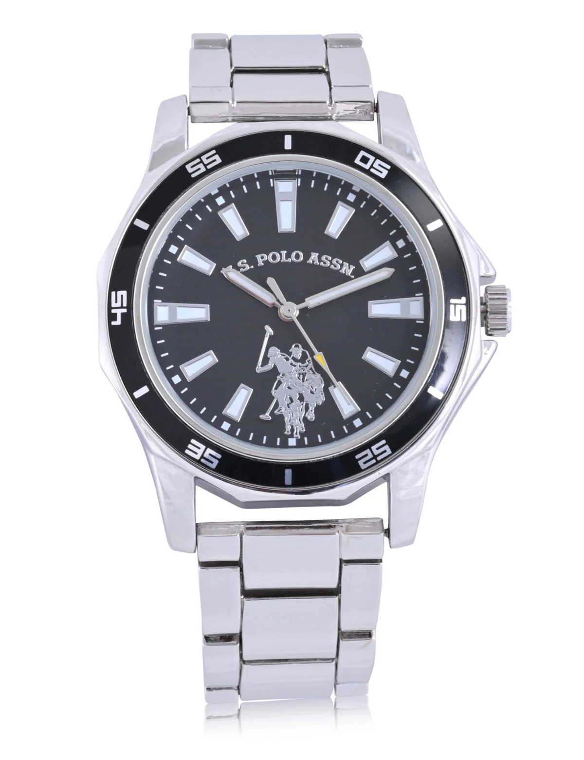 MEN'S SILVERTONE BLACK ACCENT SPORT BEZEL WATCH - Image 4