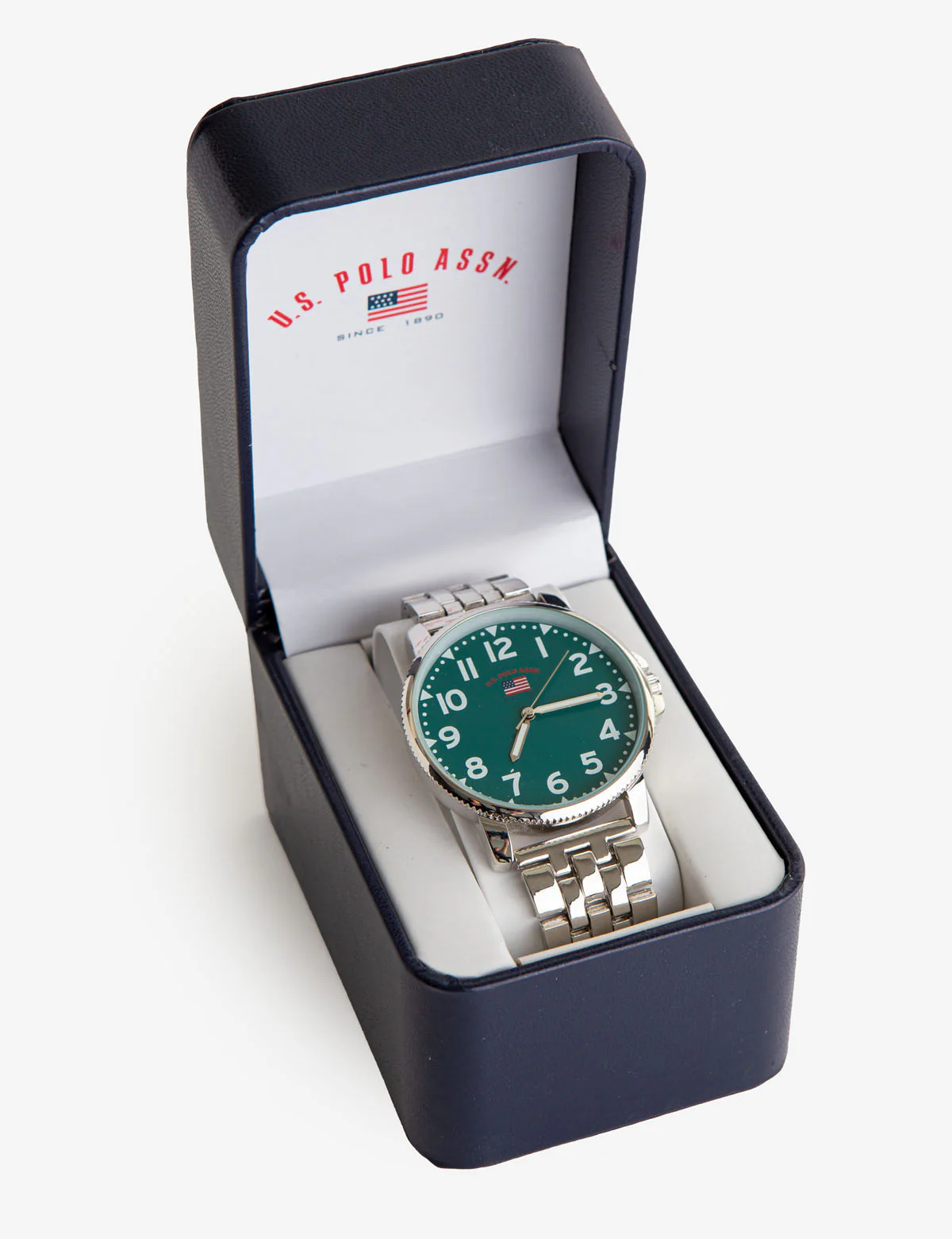 MEN'S SILVERTONE BRACELET WATCH WITH GREEN DIAL - Image 2