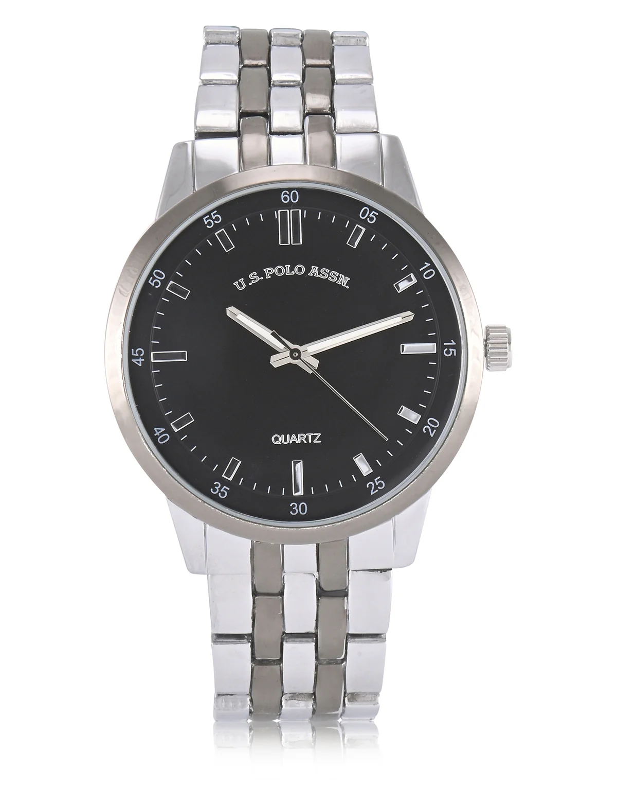 MENS TWO TONE SILVER AND GUNMETAL ANALOG LINK WATCH
