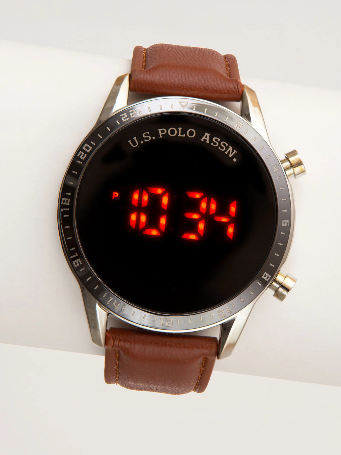 MEN'S USPA BROWN STRAP LED WATCH