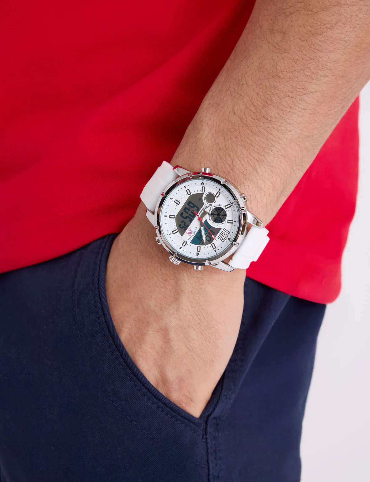 MENS WHITE STRAP ANADIGI WATCH